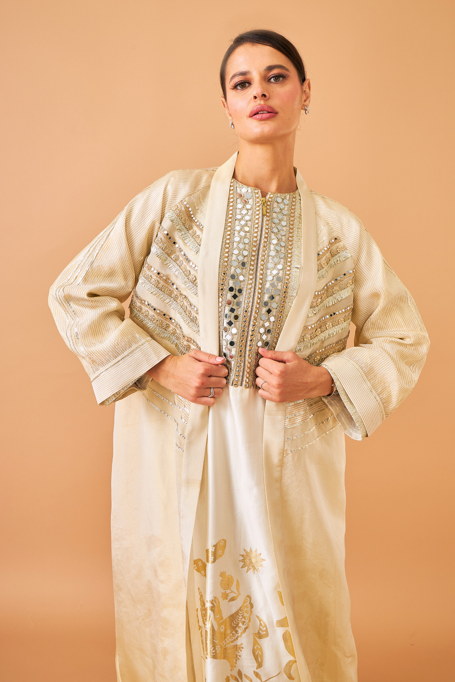 Alba Gold Ladies Coat with Long Dress ( set of 2 pcs)