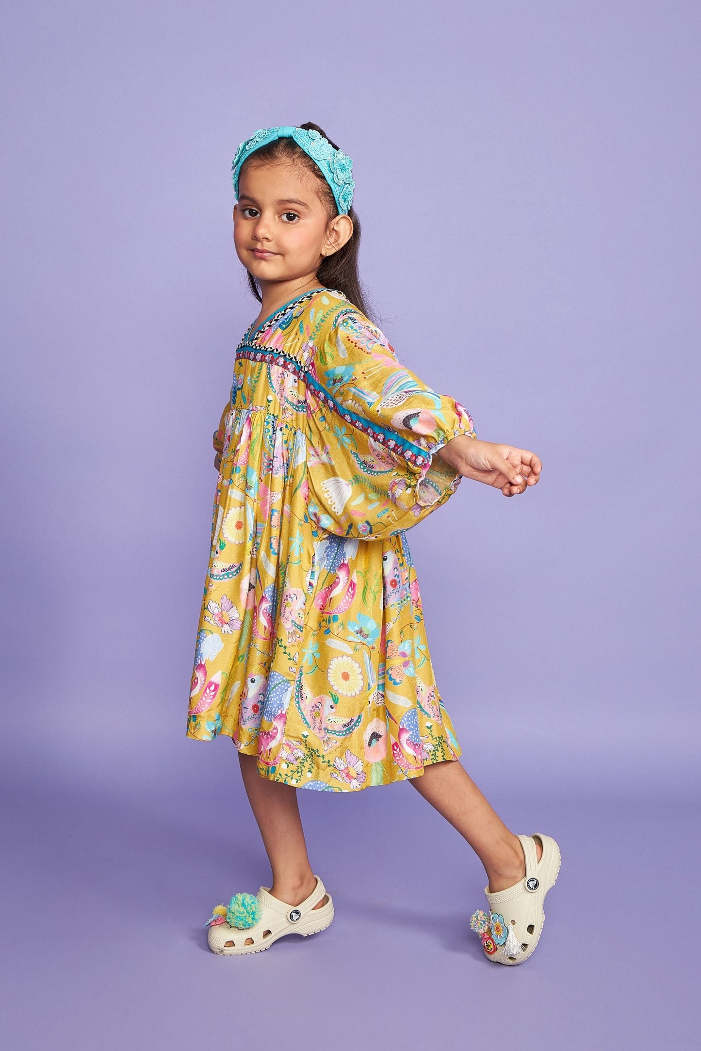 Tweet Mustard Kids Cotton Dress - Joey & Pooh