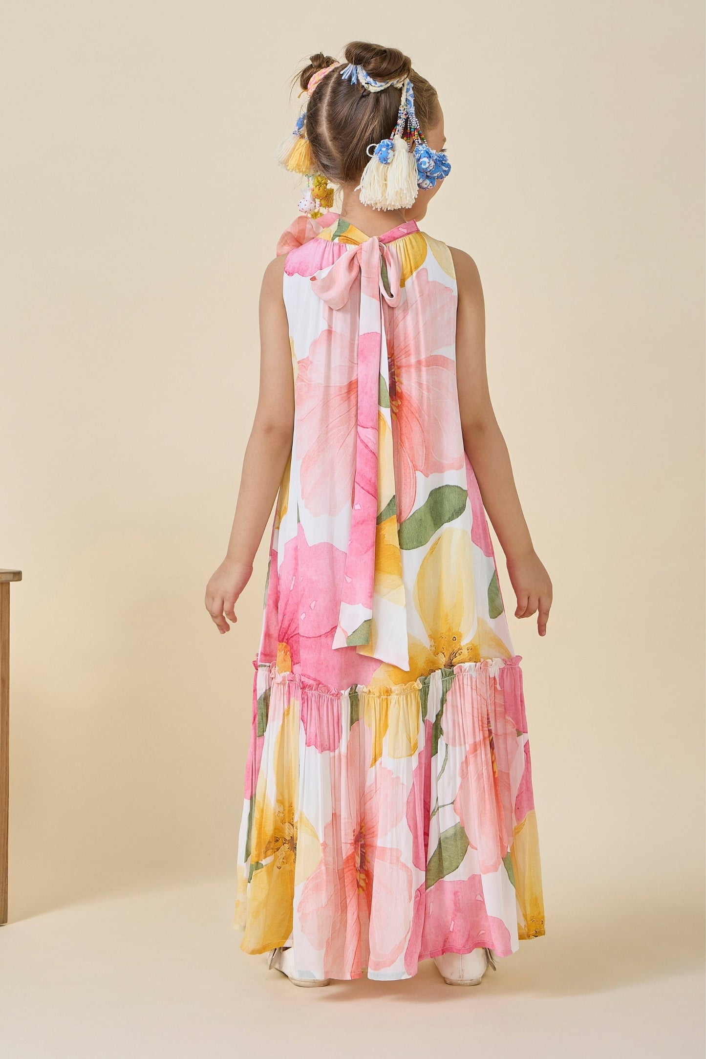 Blooming Meadows Printed Girls Long Dress & Blooming Meadows Printed Ladies long Dress