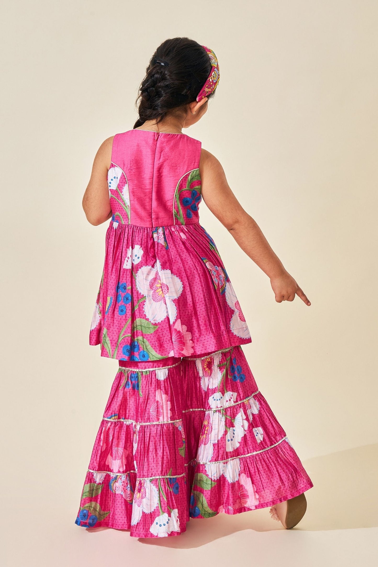 Rumi Plum Girls Embellished Long Top & Sharara ( Set Of 2pcs)