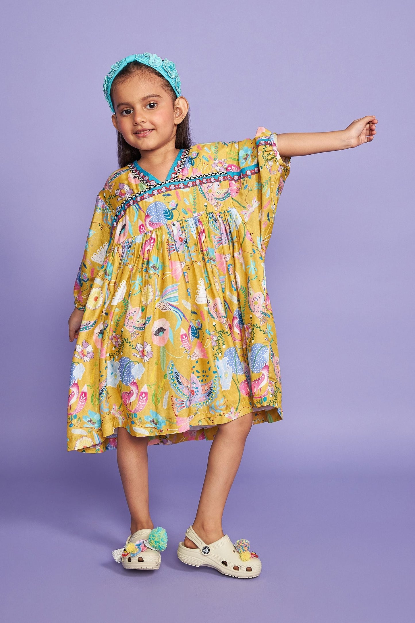 Tweet Mustard Kids Cotton Dress - Joey & Pooh