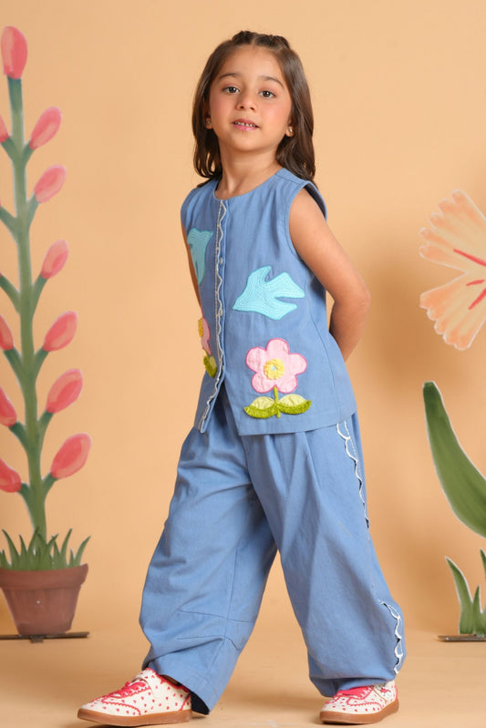Kiki Blue Girls Embroidered Co-ord Set
