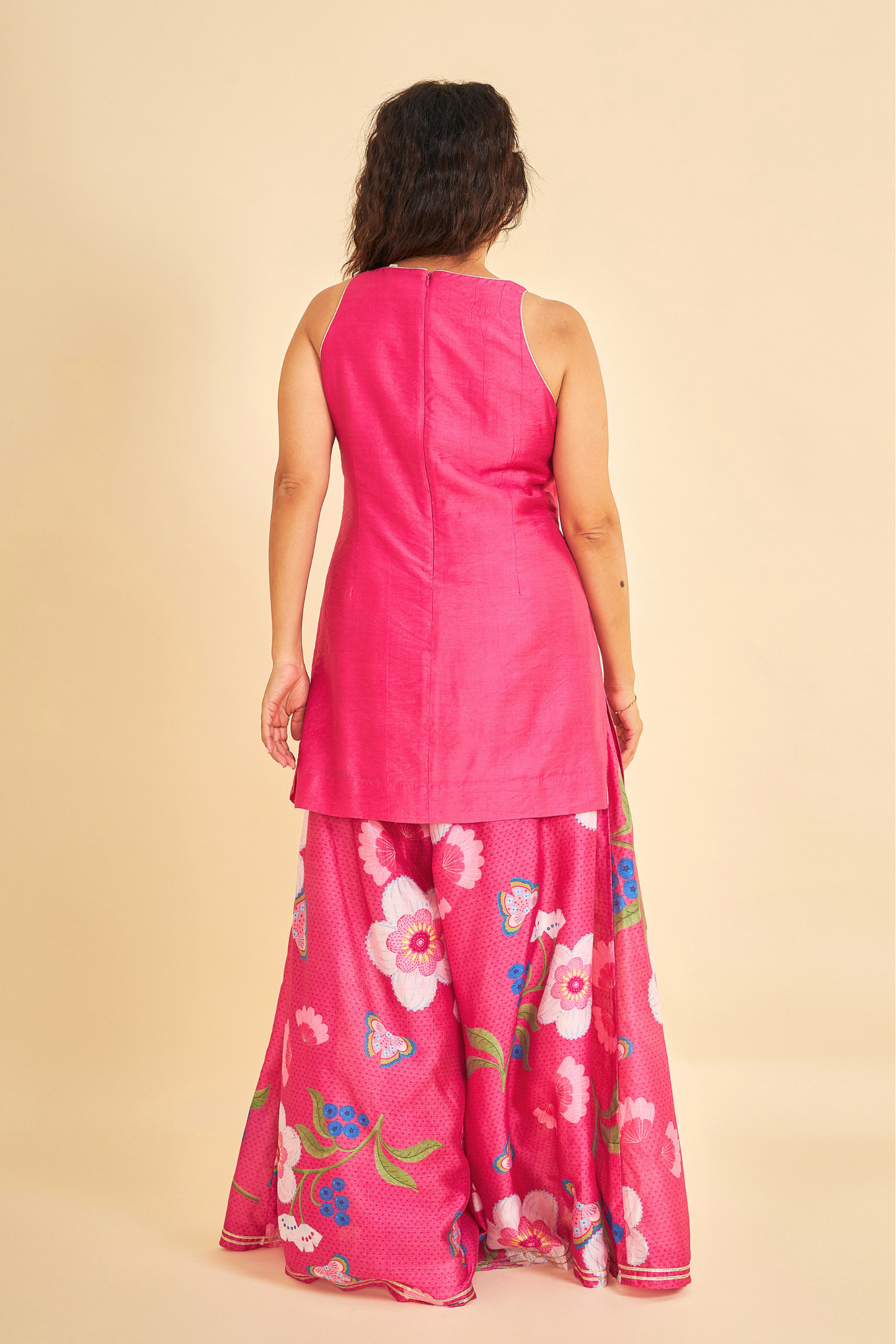 Rumi Plum Embroidered Ladies Tunic With Wide Leg Trousers ( Set of 3 Pcs)
