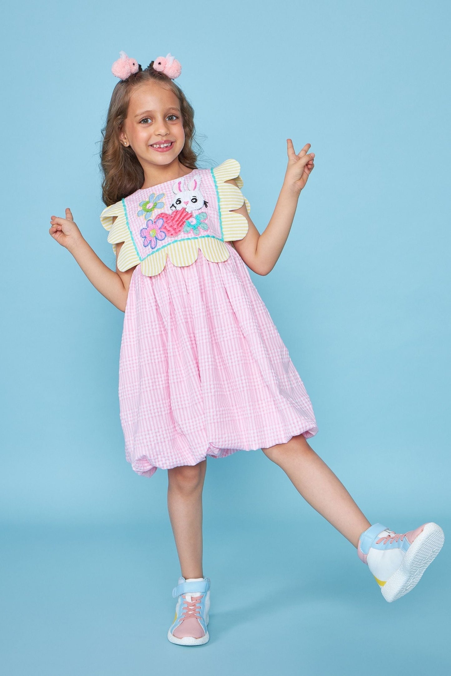Bunny Pink Embellished Kids Puffball Dress
