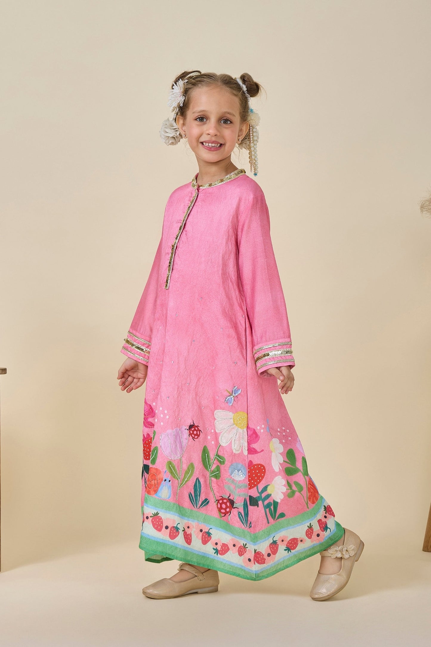 Strawberry Printed Girls Long Dress