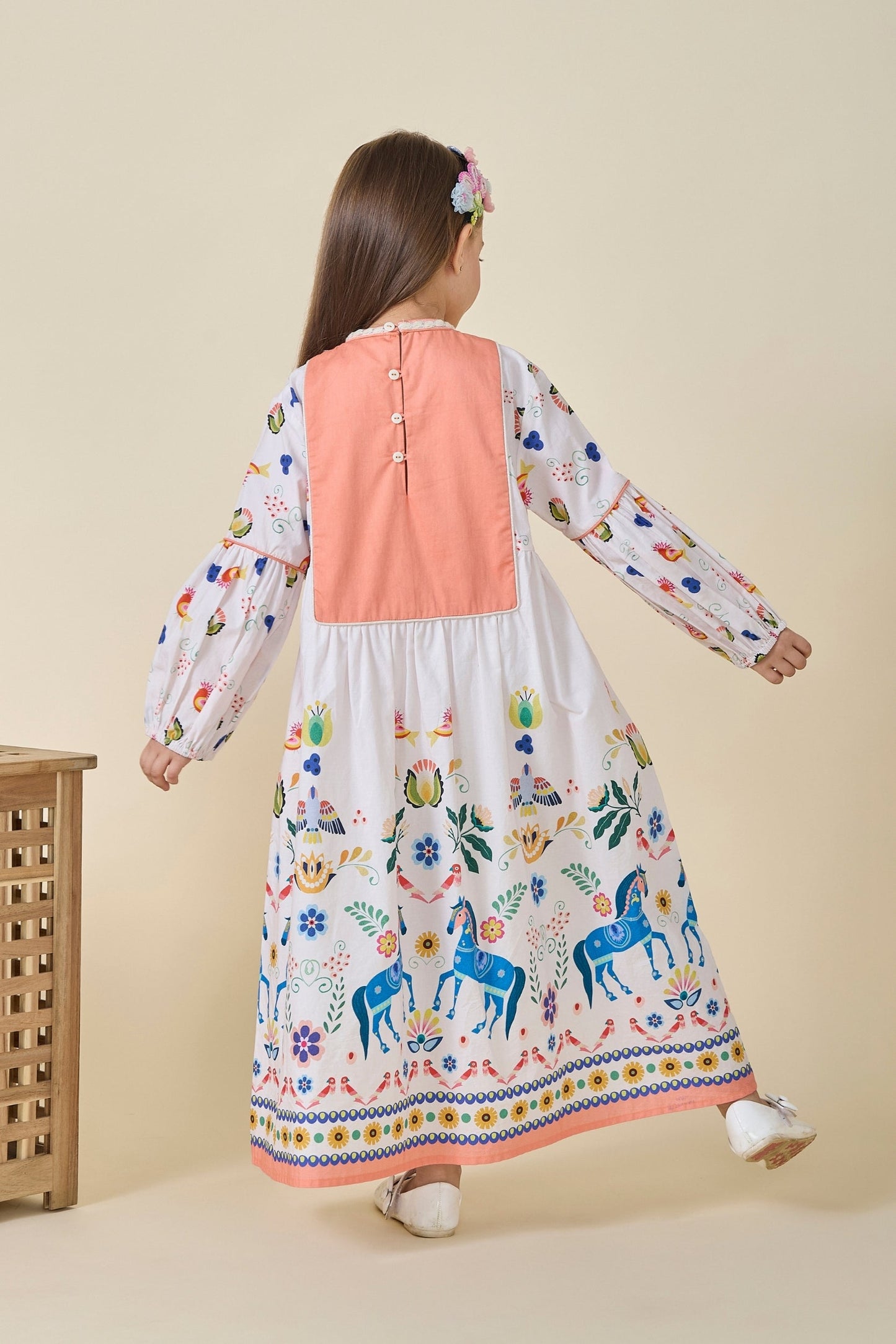 Cuckoo Horse Embellished Girls Long Dress