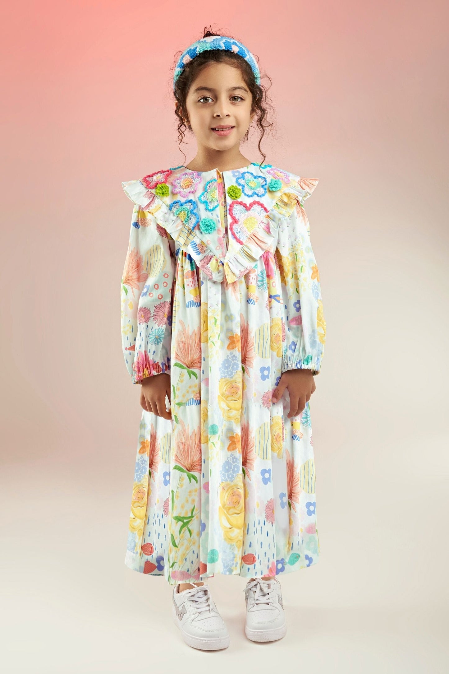 Flutter Bloom Embellished Long girls Dress