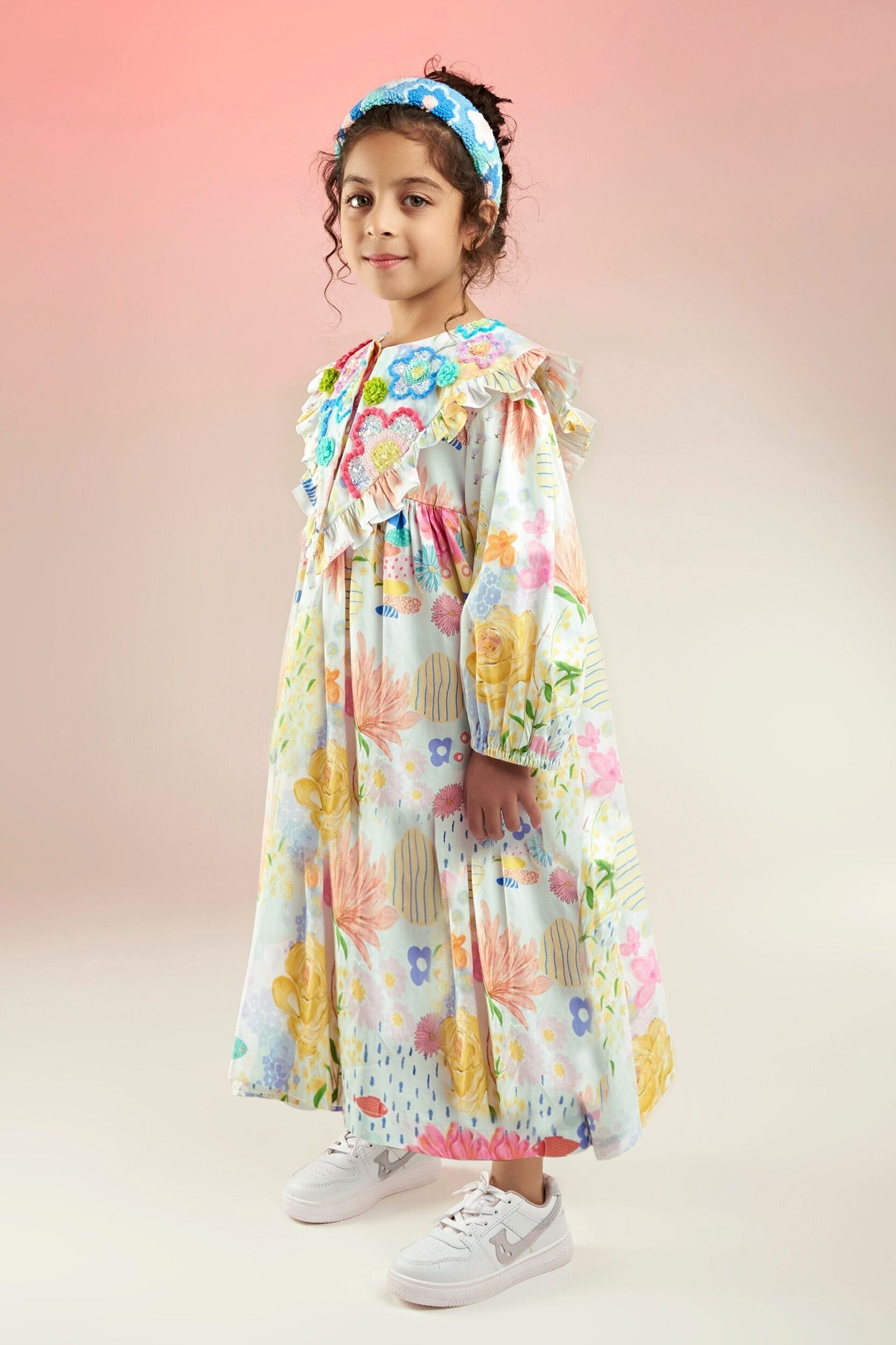 Flutter Bloom Embellished Long girls Dress