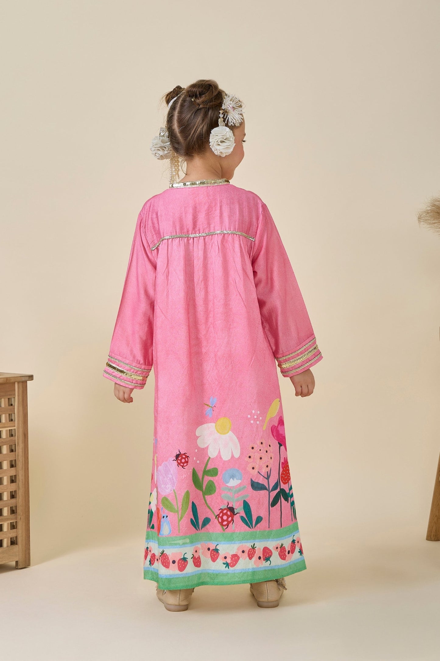 Strawberry Printed Girls Long Dress