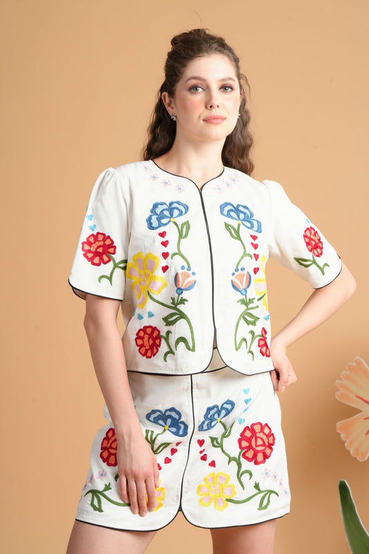 Liora Embroidered Women'S Skirt Top Set  (Set Of 2 Pcs)