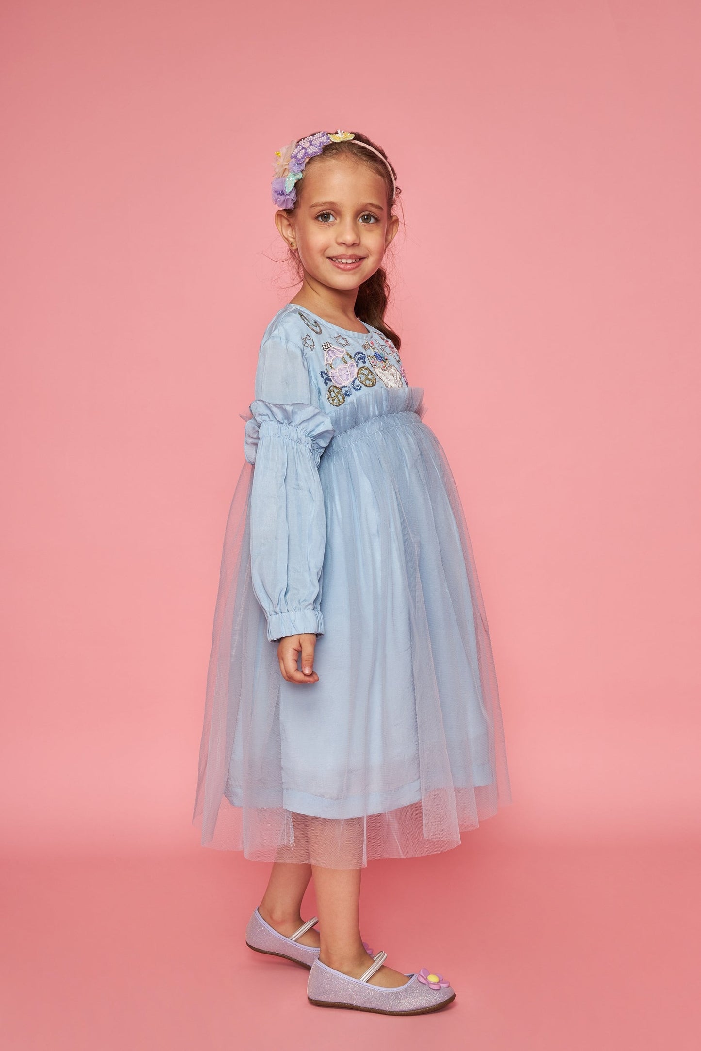 Fairytale Blue Kids Embellished Dress Bloom