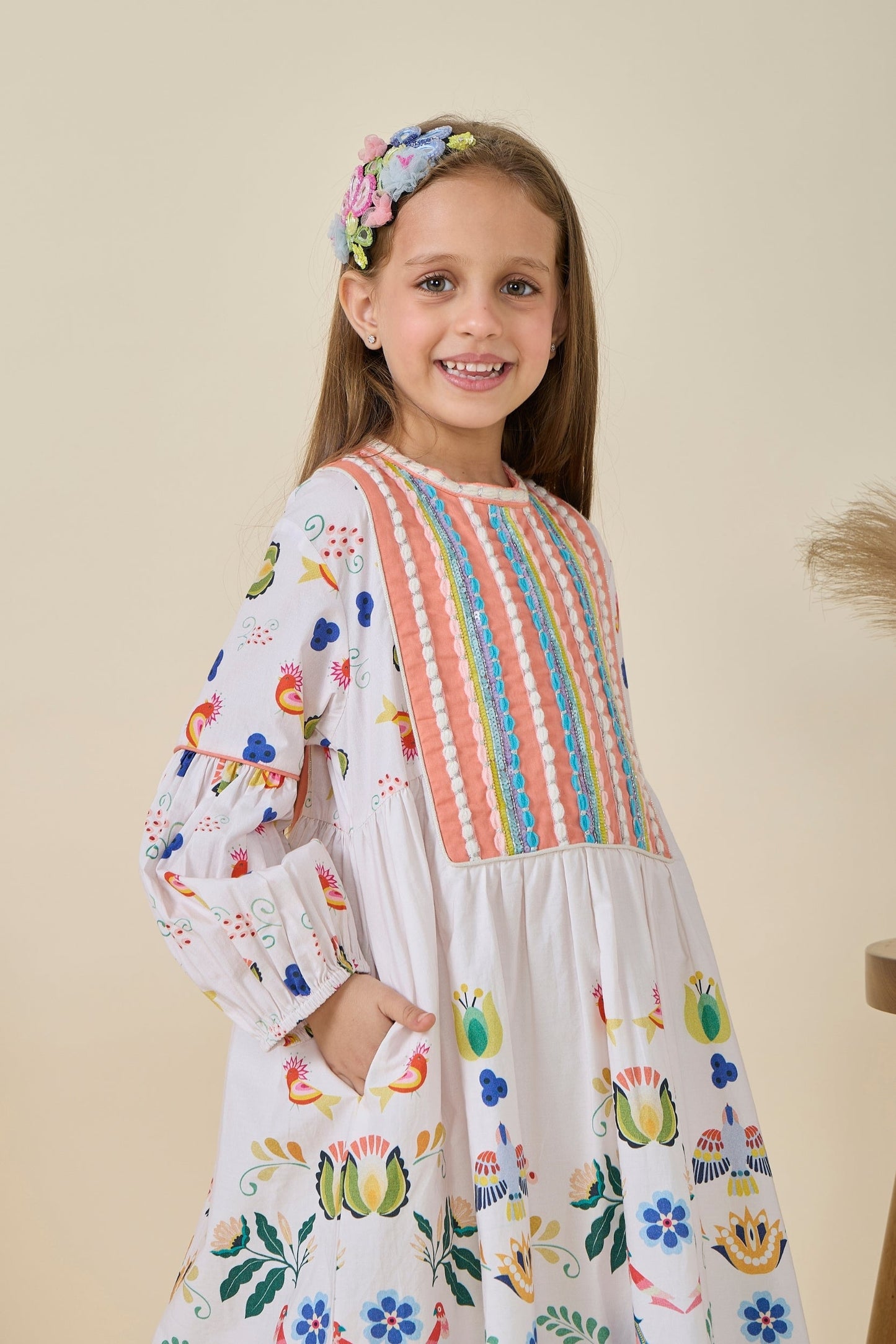 Cuckoo Horse Embellished Girls Long Dress