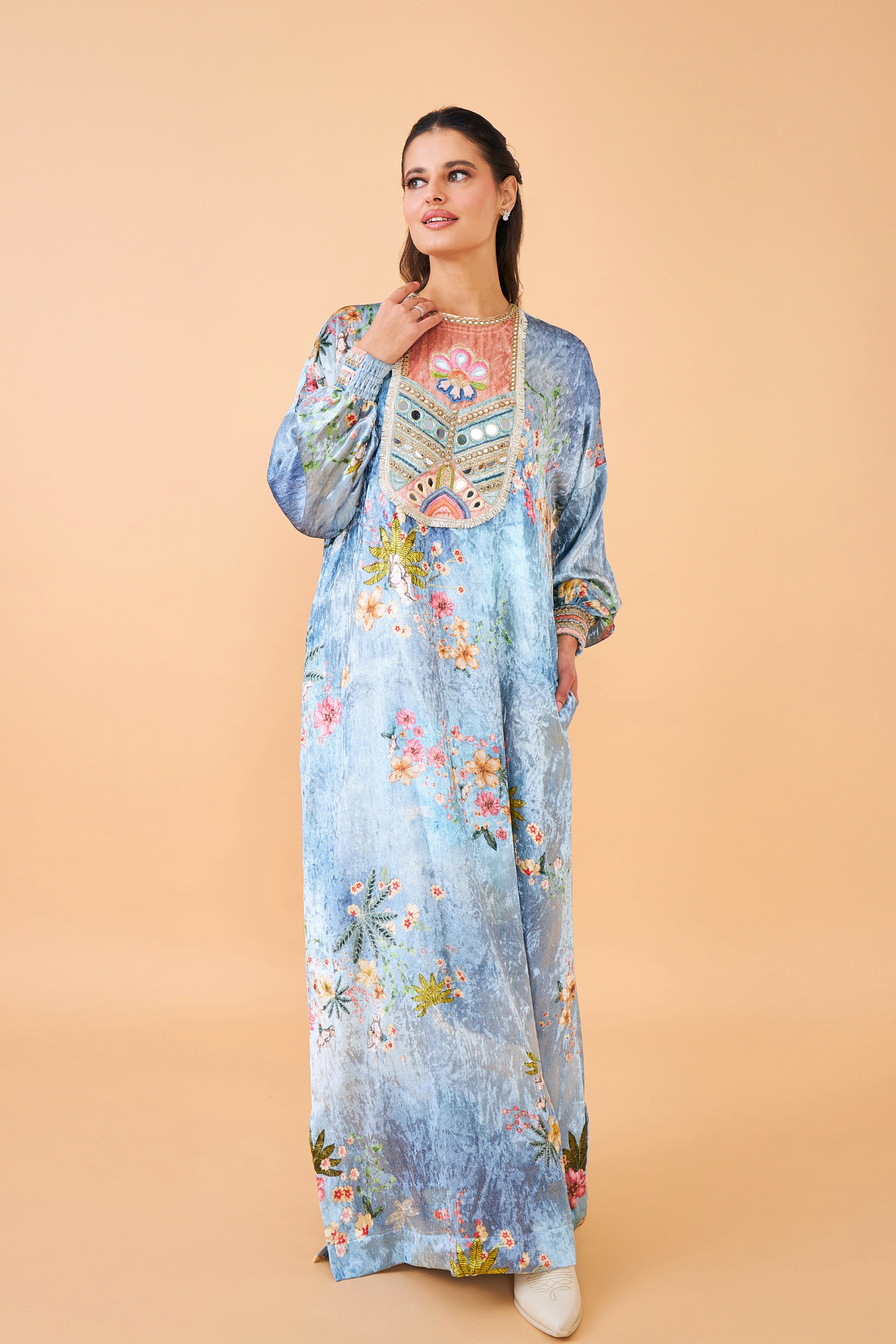 Clea Blue Velvet Ladies Long Dress