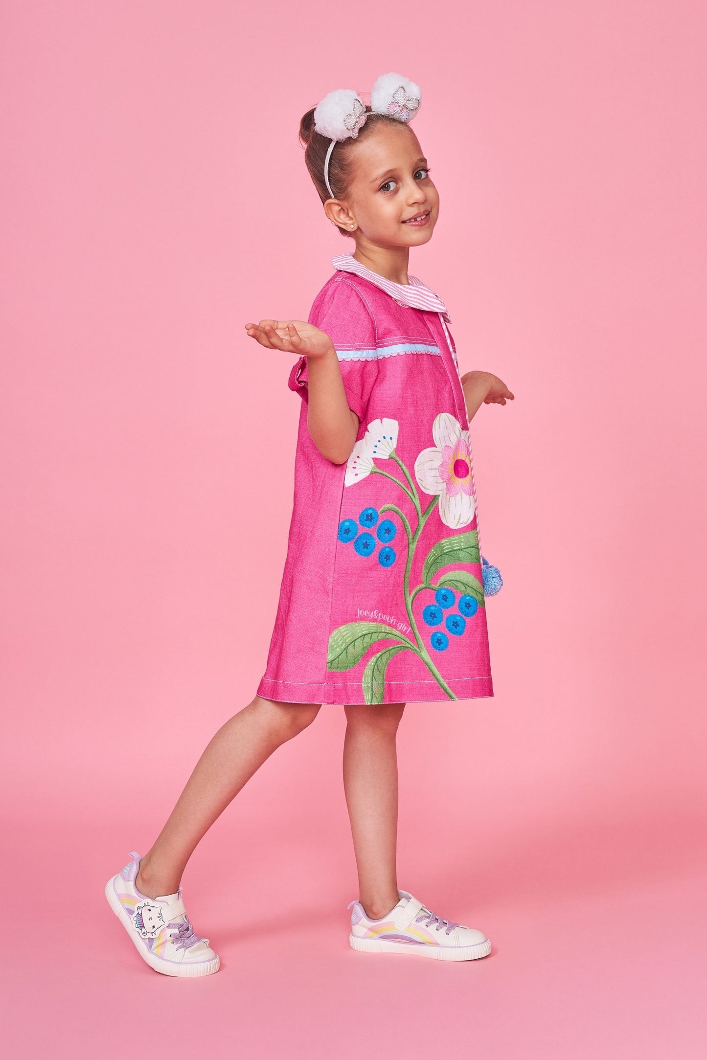 Rumi Pink Embroidered Kids Dress