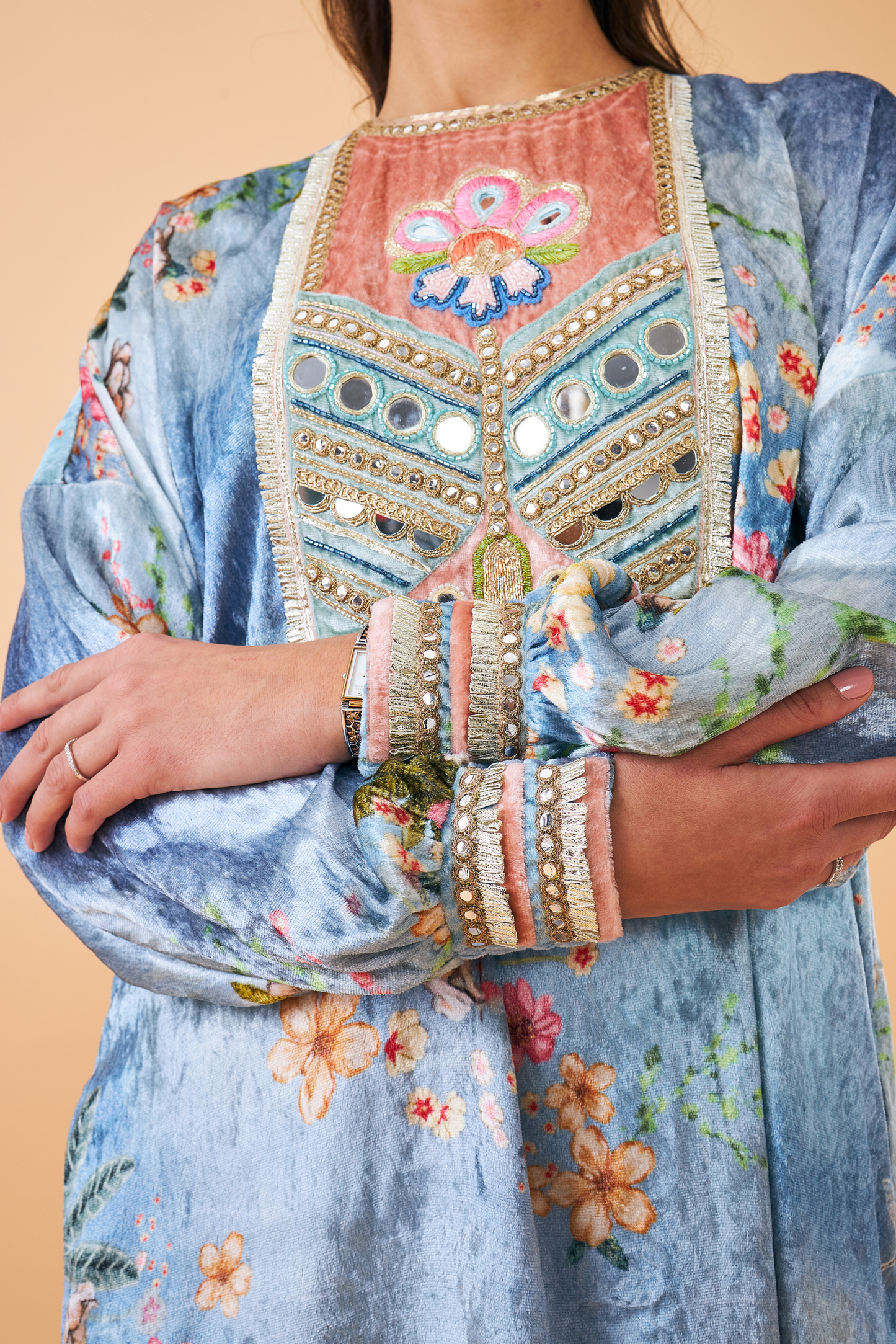 Clea Blue Velvet Long Dress - Mom & Me