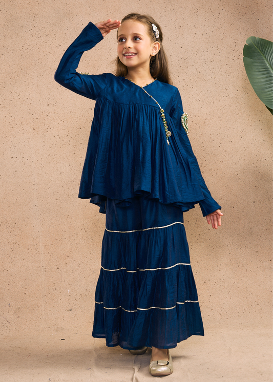 Dalia Navy Girls Embellished Peplum Top & Sharara (Set of 2 pcs)