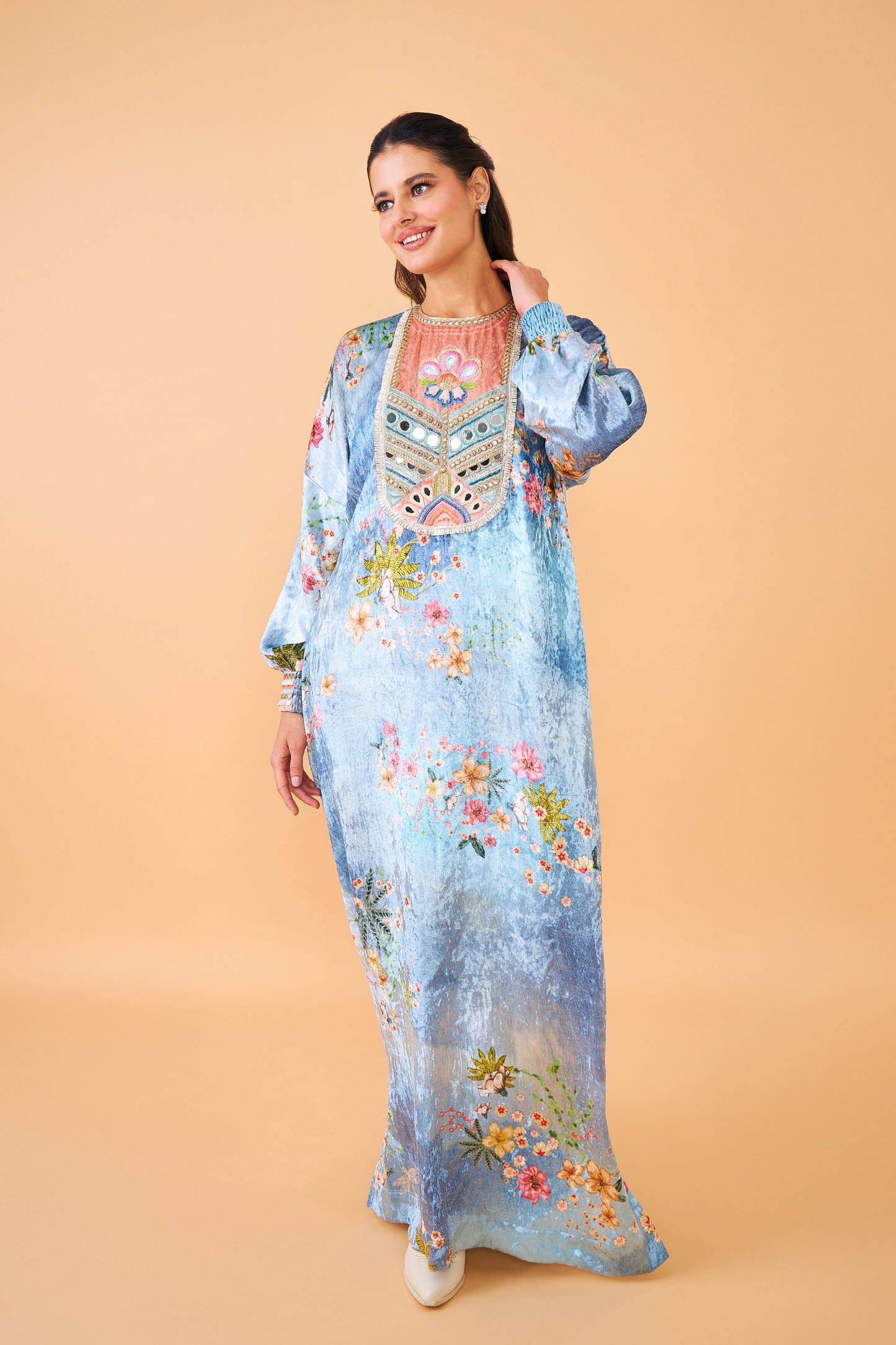 Clea Blue Velvet Long Dress - Mom & Me