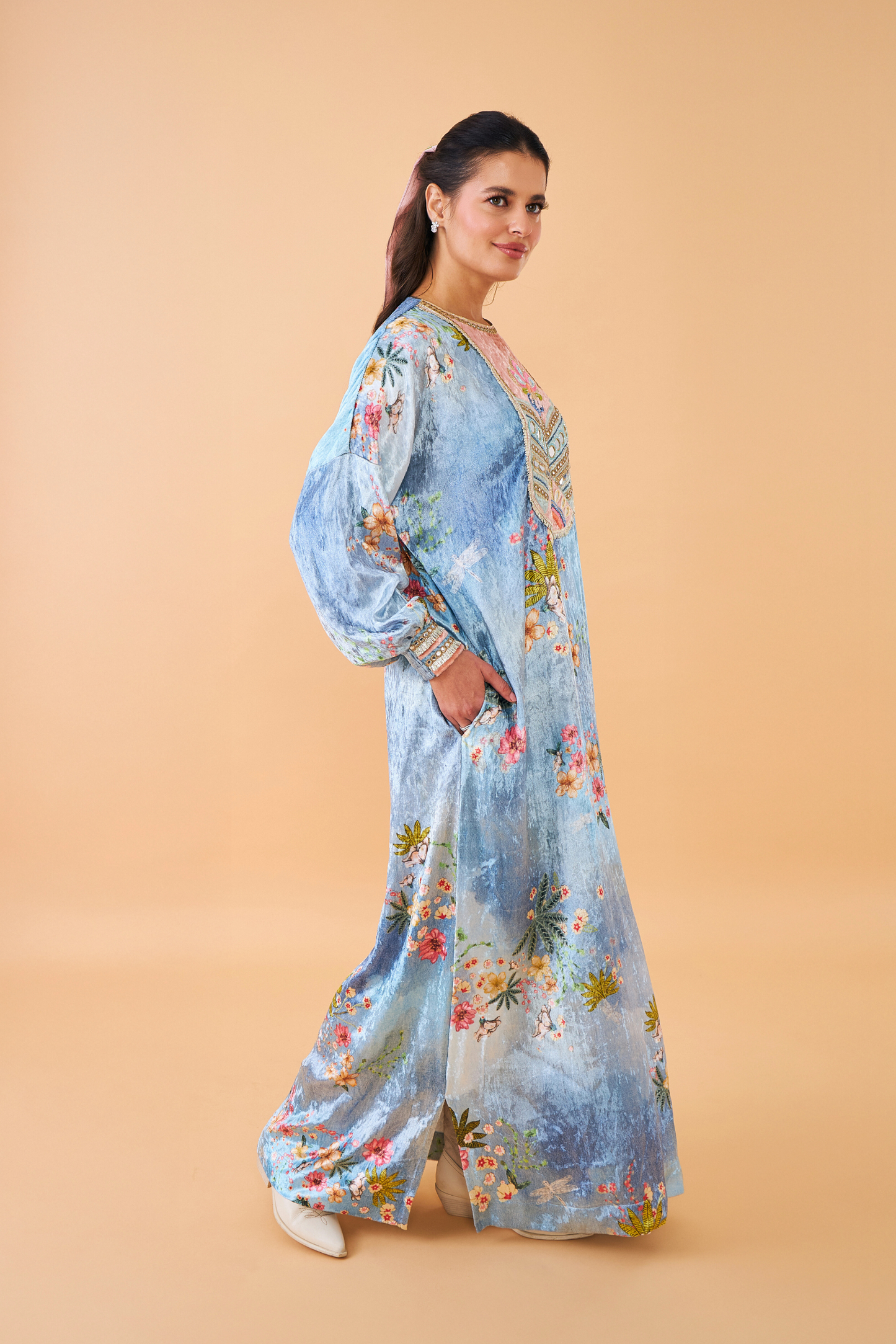 Clea Blue Velvet Ladies Long Dress