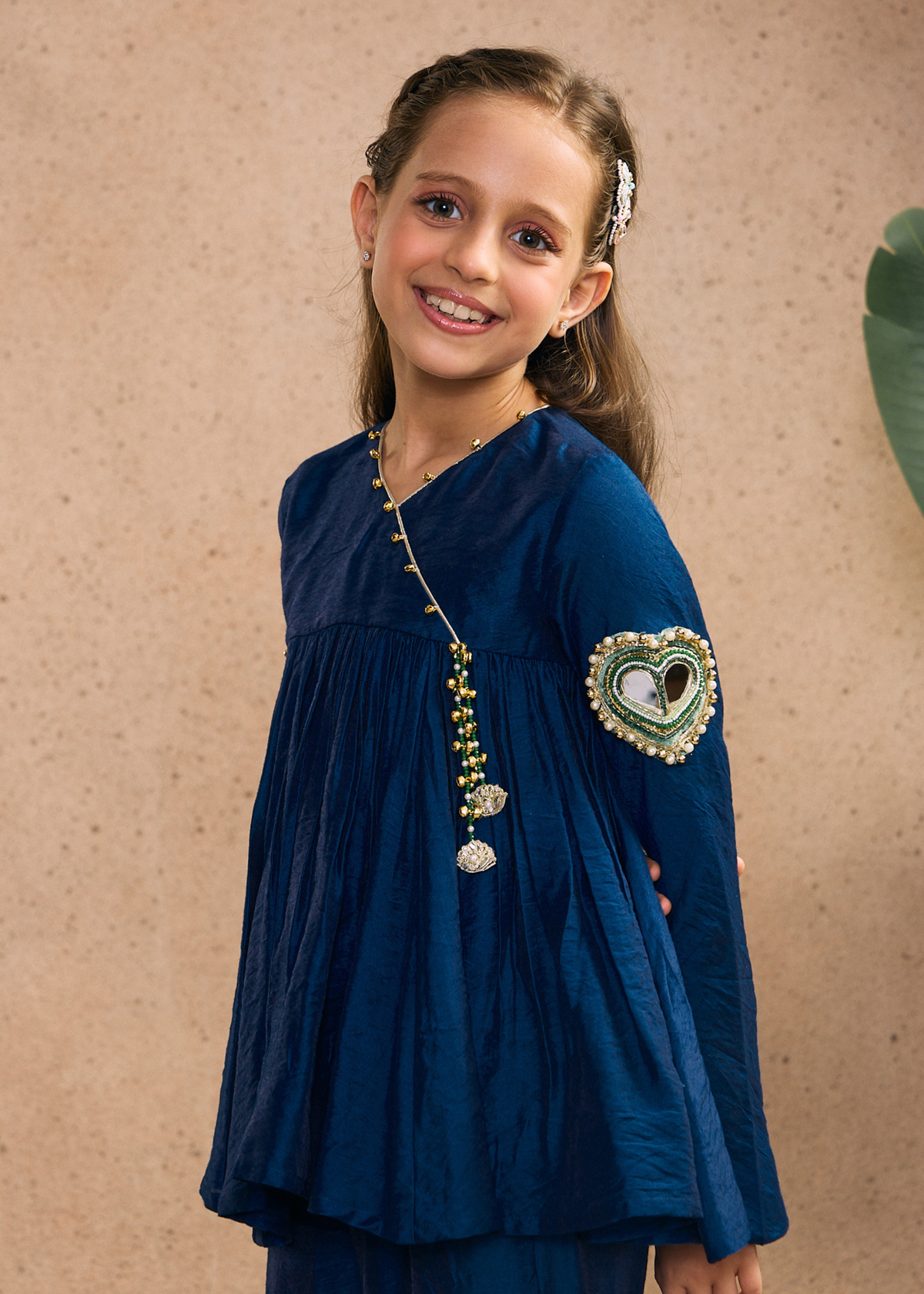 Dalia Navy Girls Embellished Peplum Top & Sharara (Set of 2 pcs)