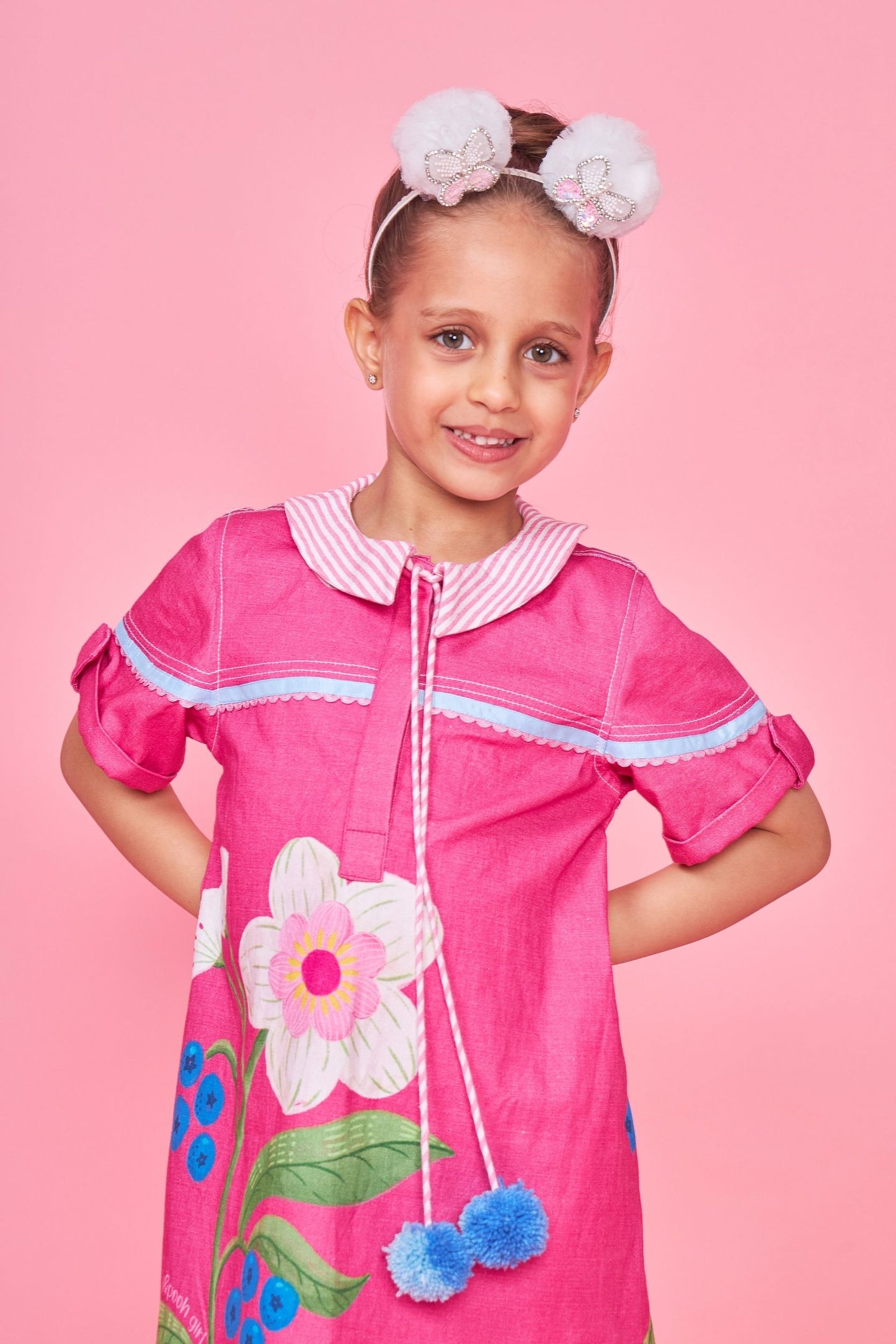 Rumi Pink Embroidered Kids Dress