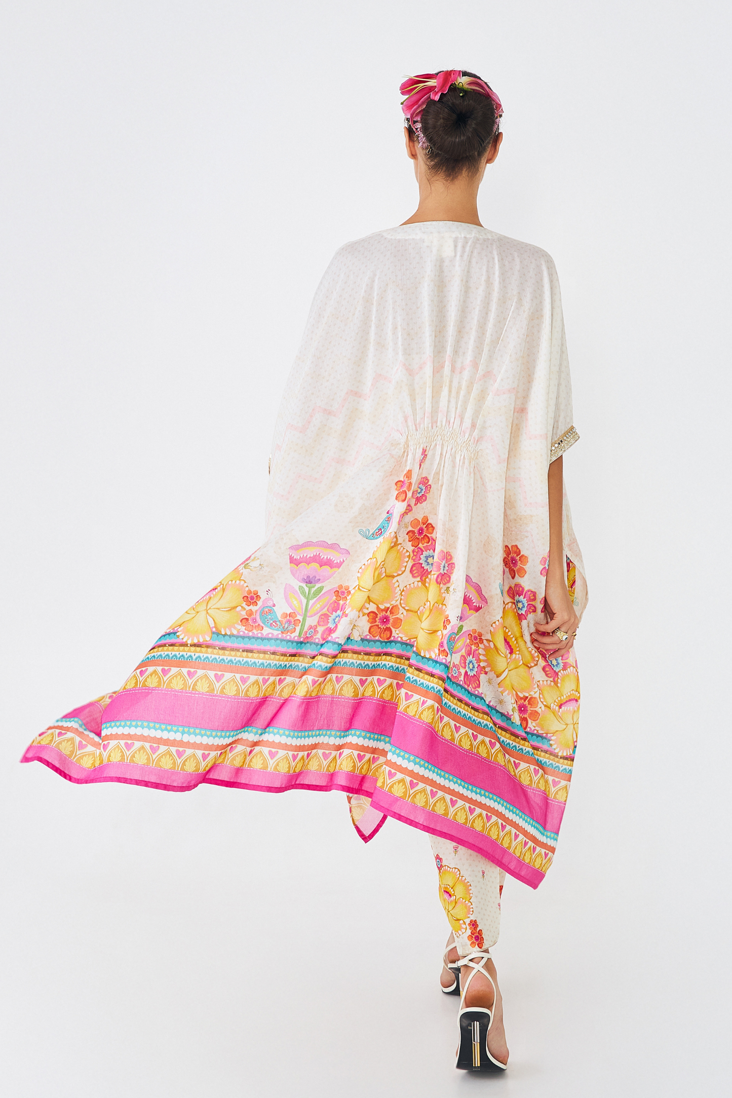 Freya Mustard Ladies Embroidered  Tunic With Tulip Trousers ( Set of 2 Pcs)