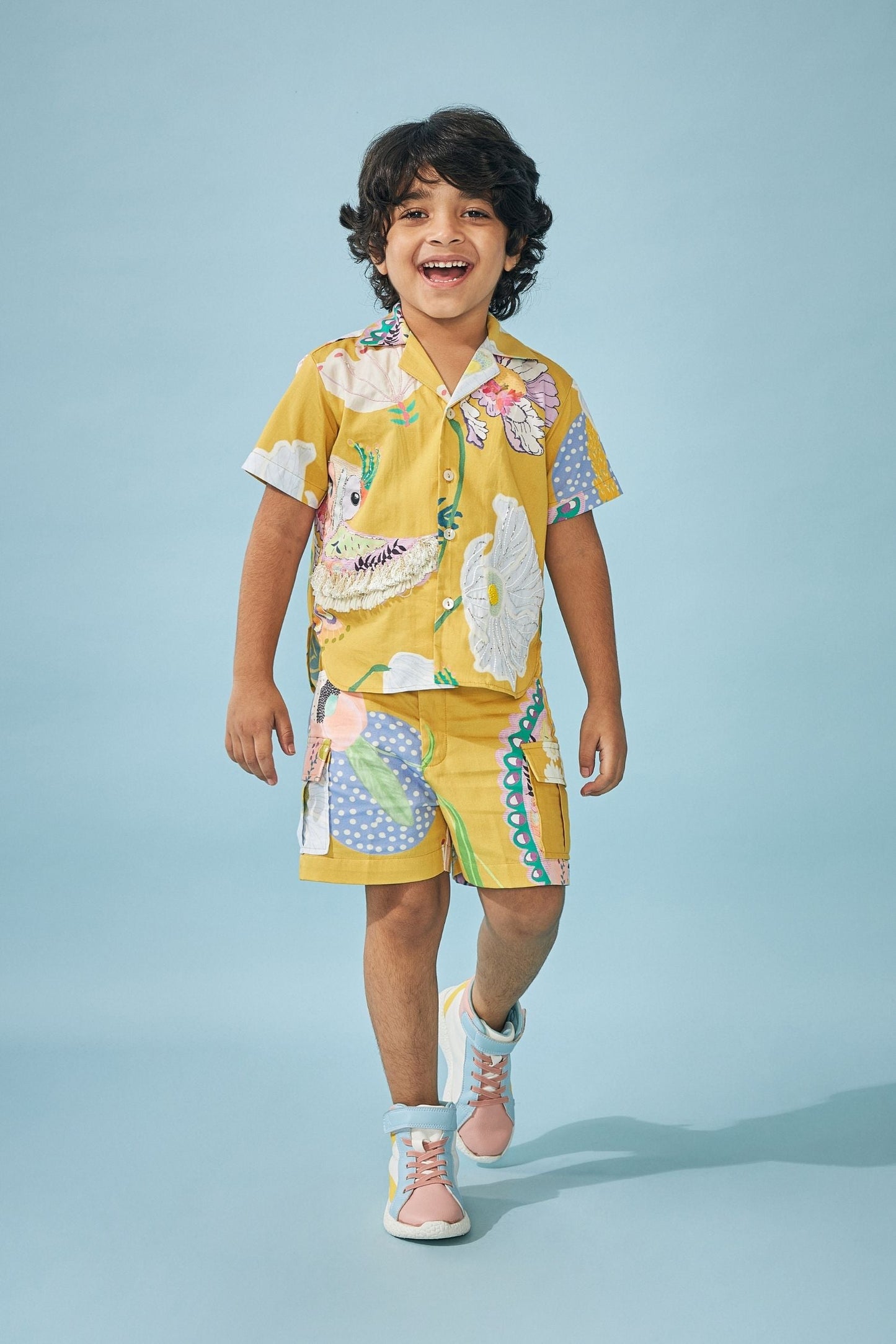 Yellow Bloom Embellished Boys Shirts Shorts Coord (2 pc set)