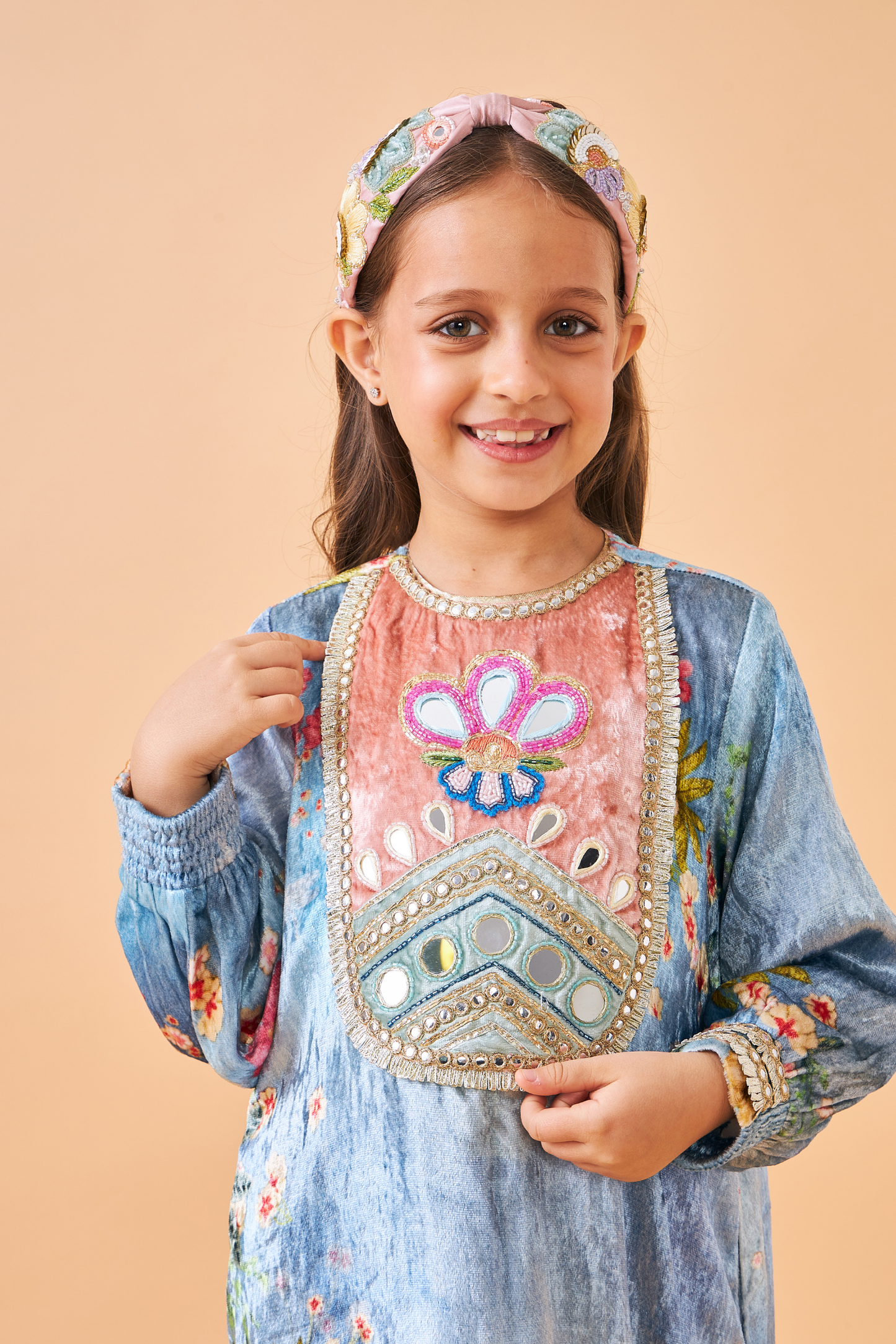 Clea Blue Velvet Long Dress - Mom & Me