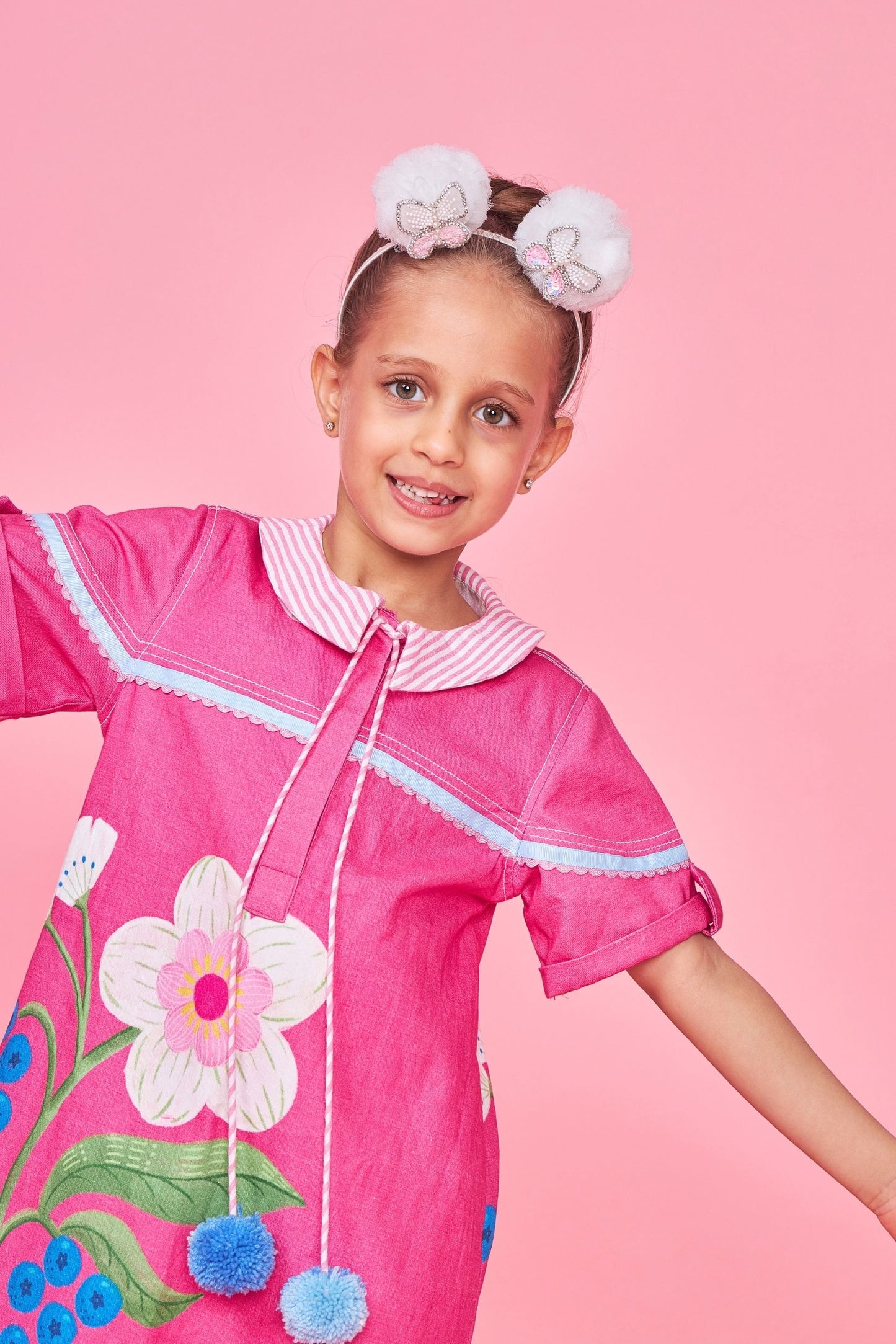 Rumi Pink Embroidered Kids Dress