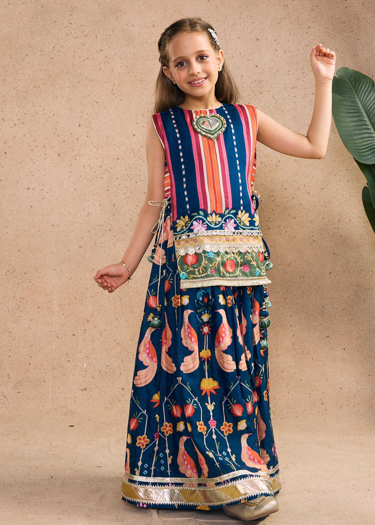 Dalia Navy Girls Embellished Top & Embellished Skirt (Set of 2 pcs)