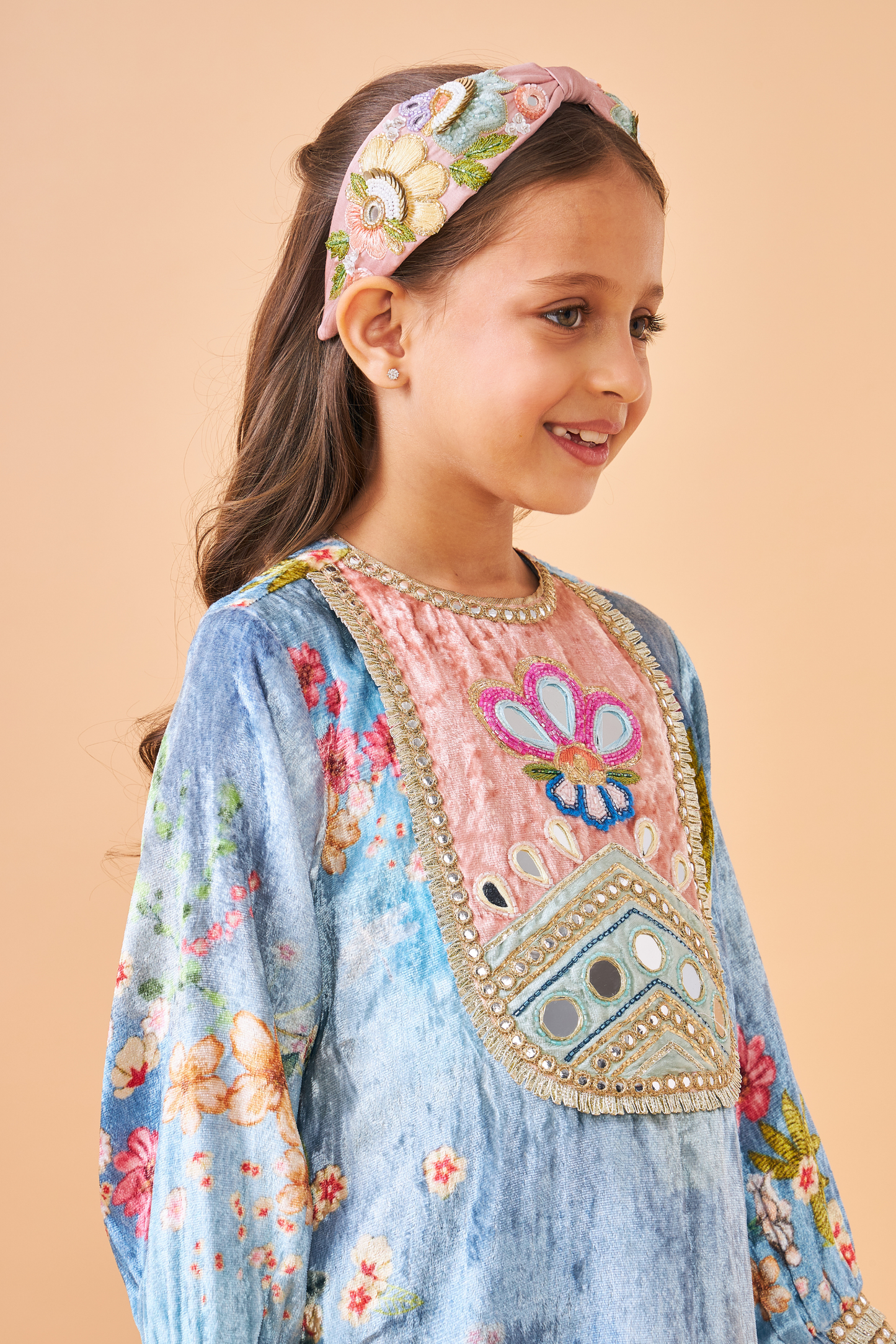 Clea Blue Velvet Long Dress - Mom & Me