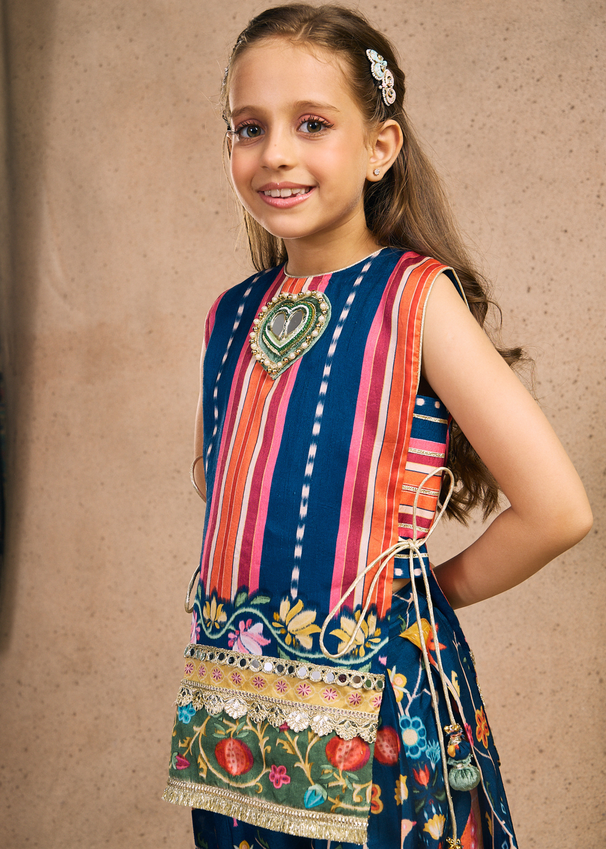 Dalia Navy Girls Embellished Top & Embellished Skirt (Set of 2 pcs)
