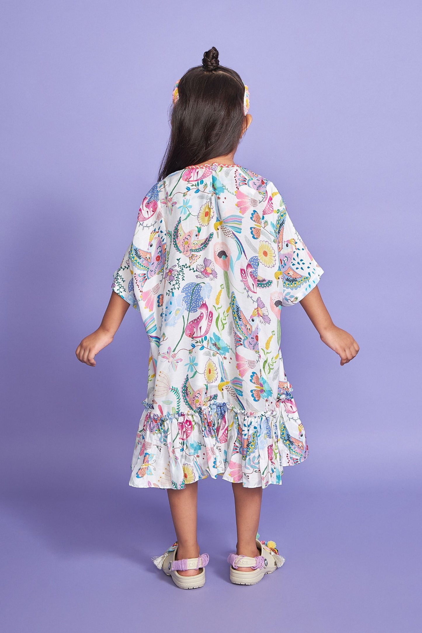 Pompom White Kids Cotton Kaftan Dress - Joey & Pooh