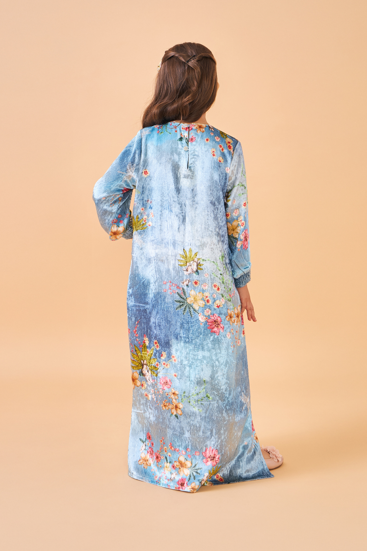 Clea Blue Velvet Long Dress - Mom & Me