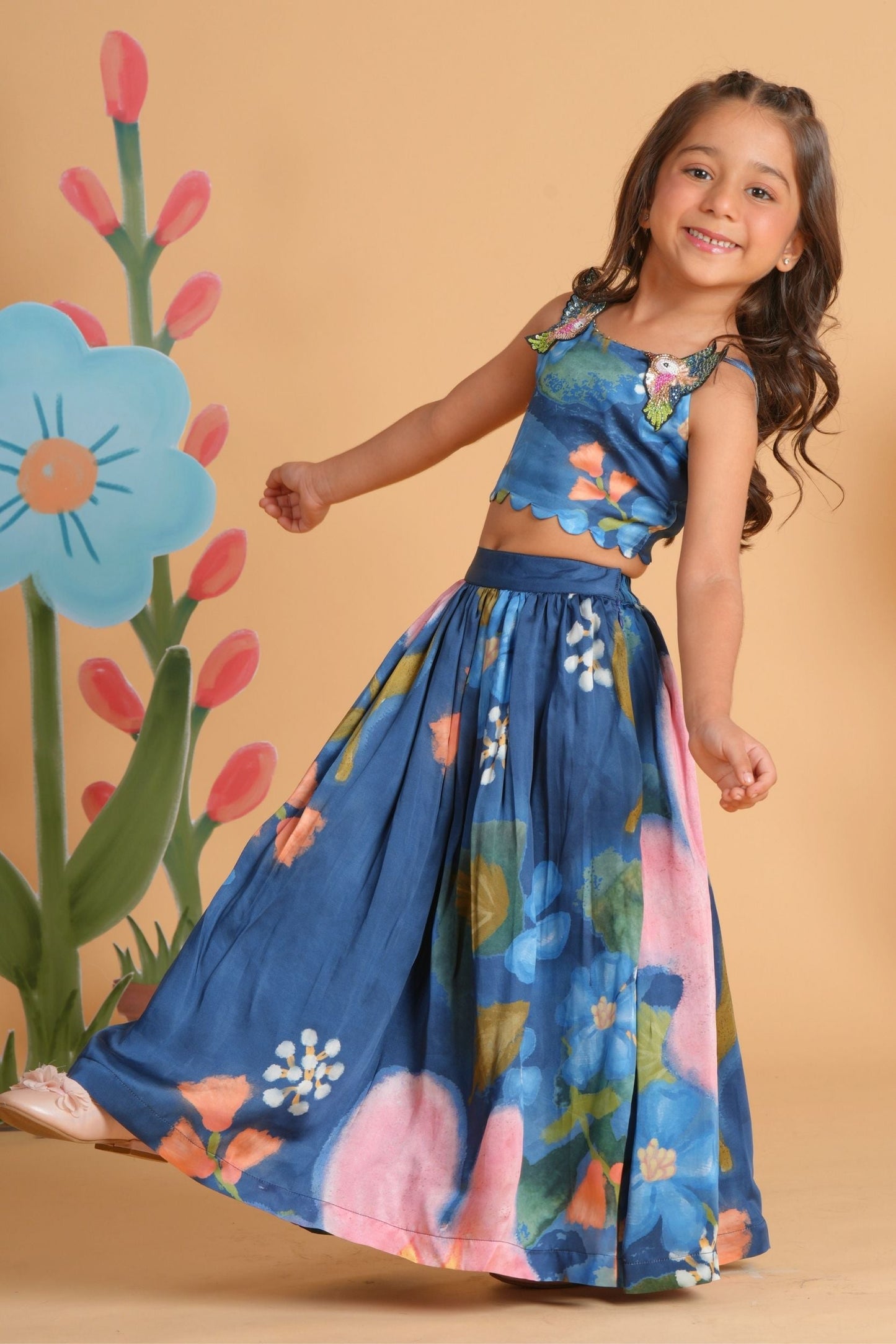 Iris Bloom Bird Dress & Skirt Cord Twinning Set