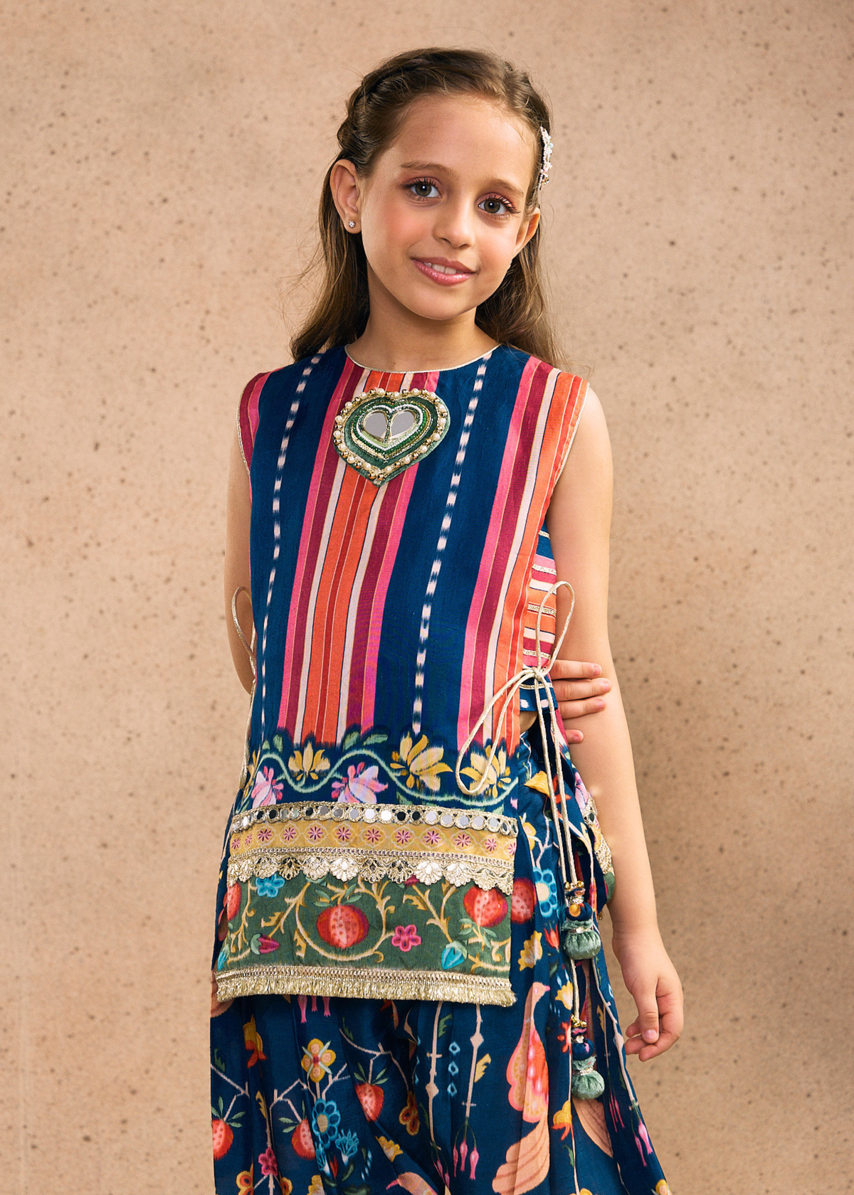 Dalia Navy Girls Embellished Top & Pleated Pant (Set of 2 pcs)
