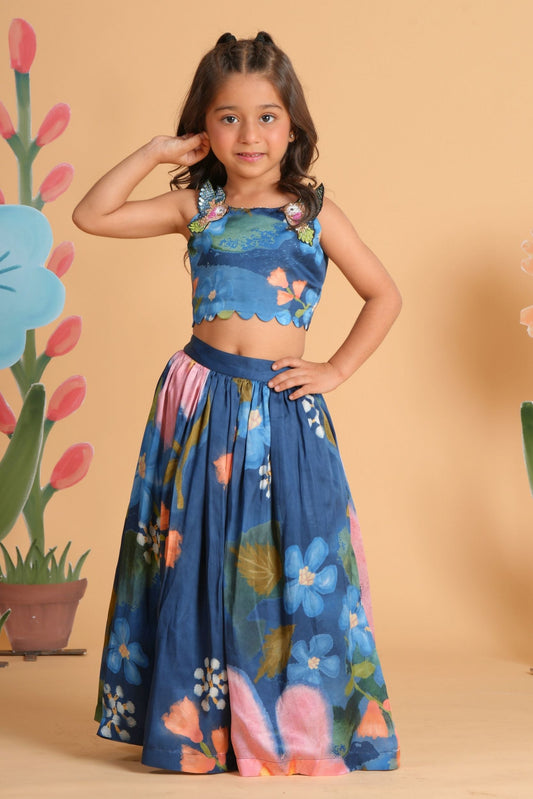 Iris Bloom Girls Skirt with Embellished Crop Top