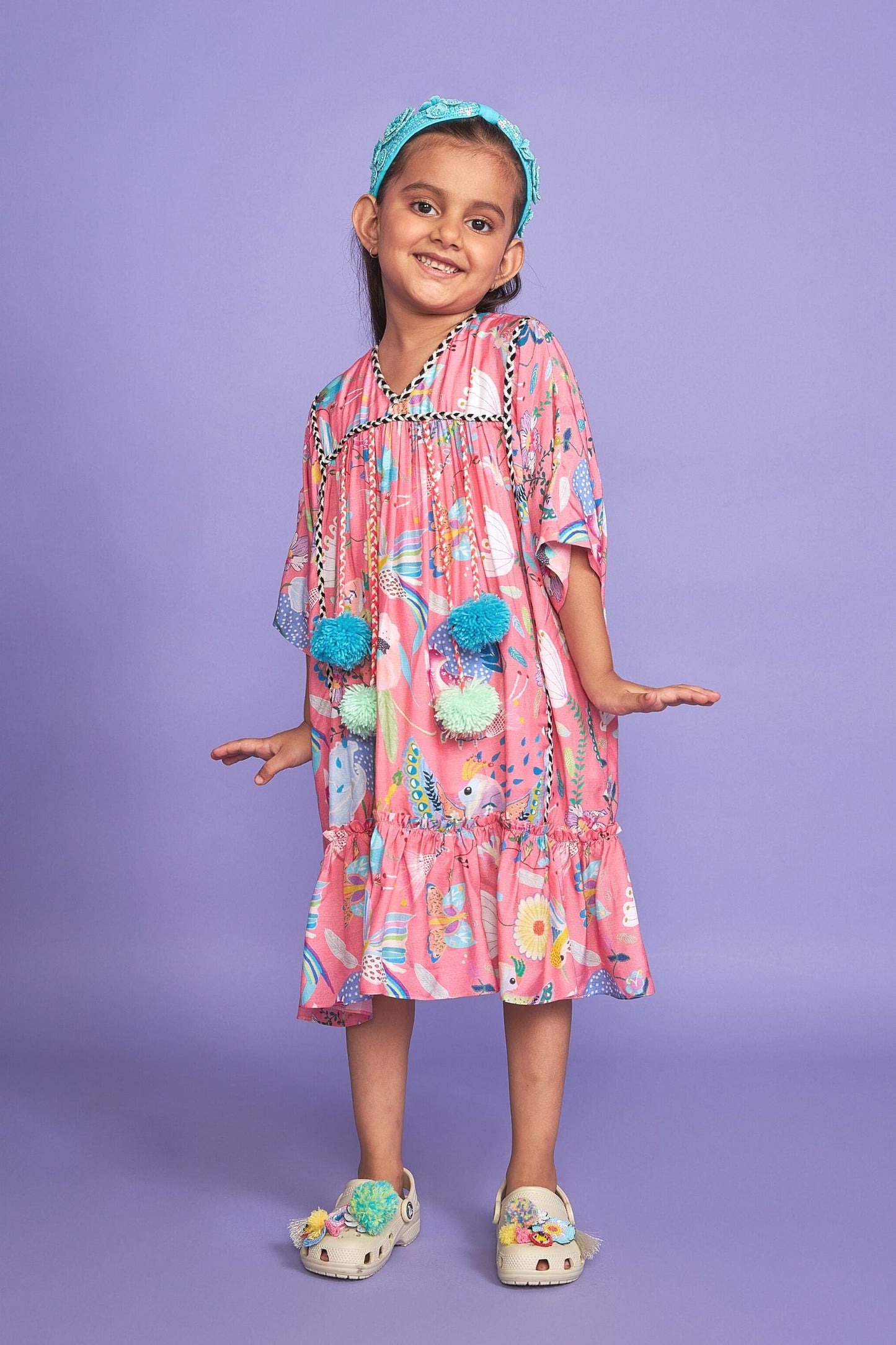 Pompom Pink Kids Cotton Kaftan Dress - Joey & Pooh