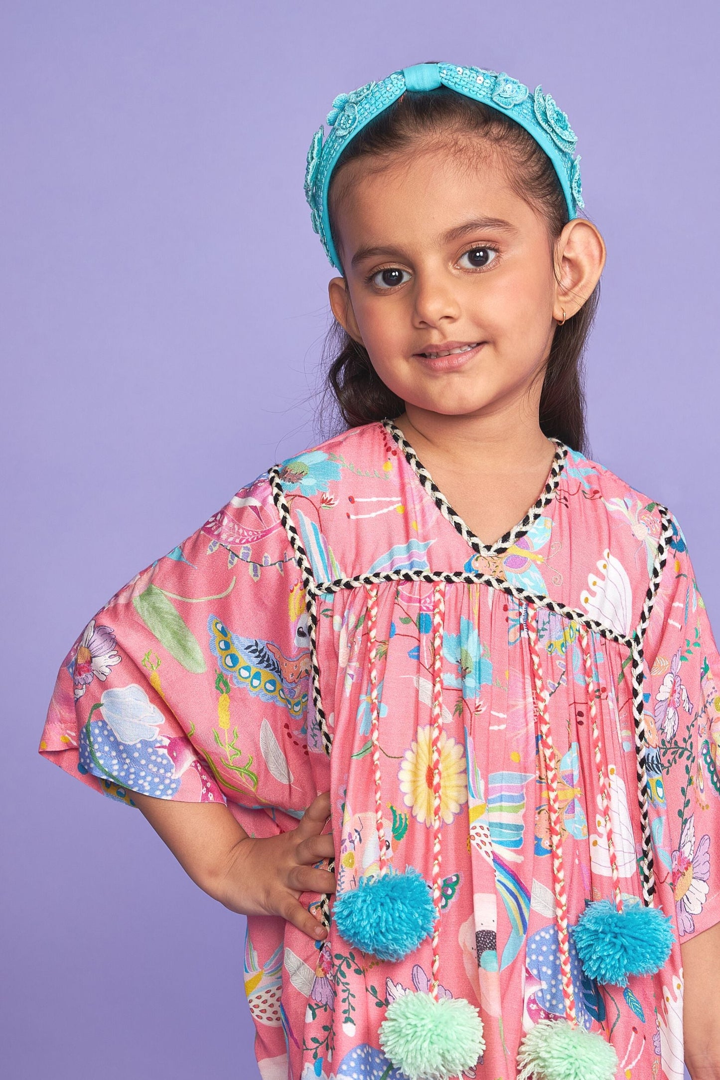 Pompom Pink Kids Cotton Kaftan Dress - Joey & Pooh