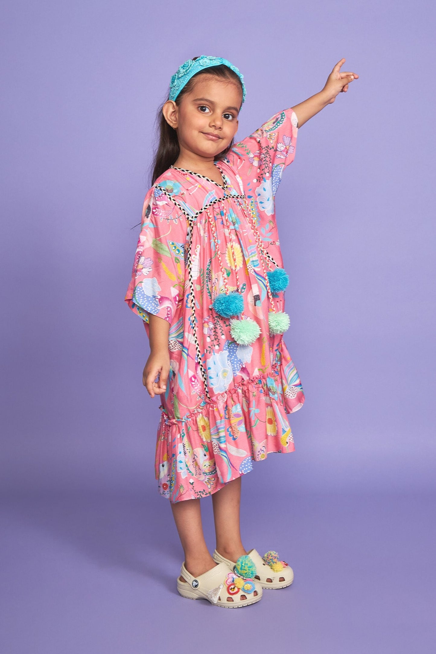 Pompom Pink Kids Cotton Kaftan Dress - Joey & Pooh