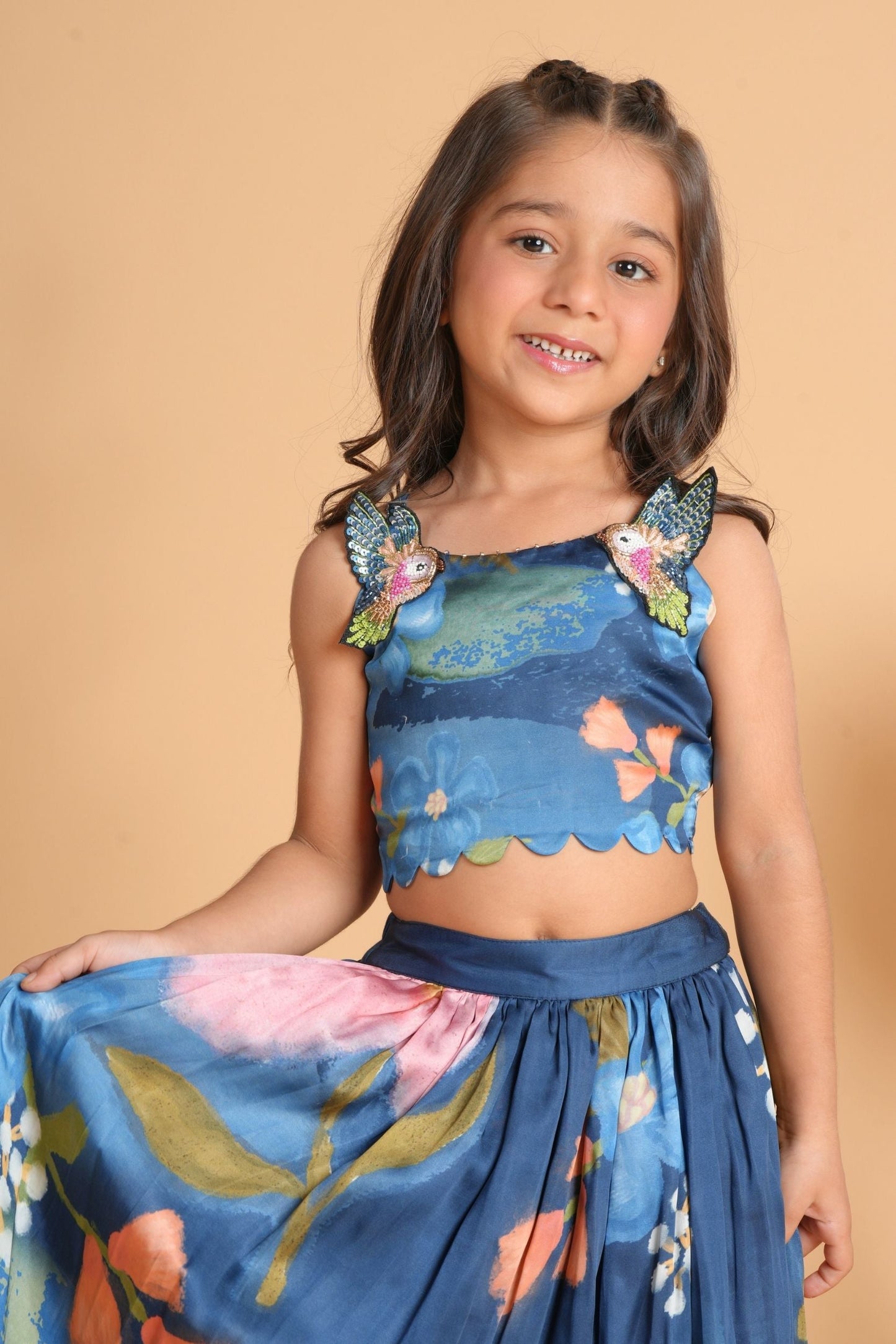 Iris Bloom Bird Dress & Skirt Cord Twinning Set