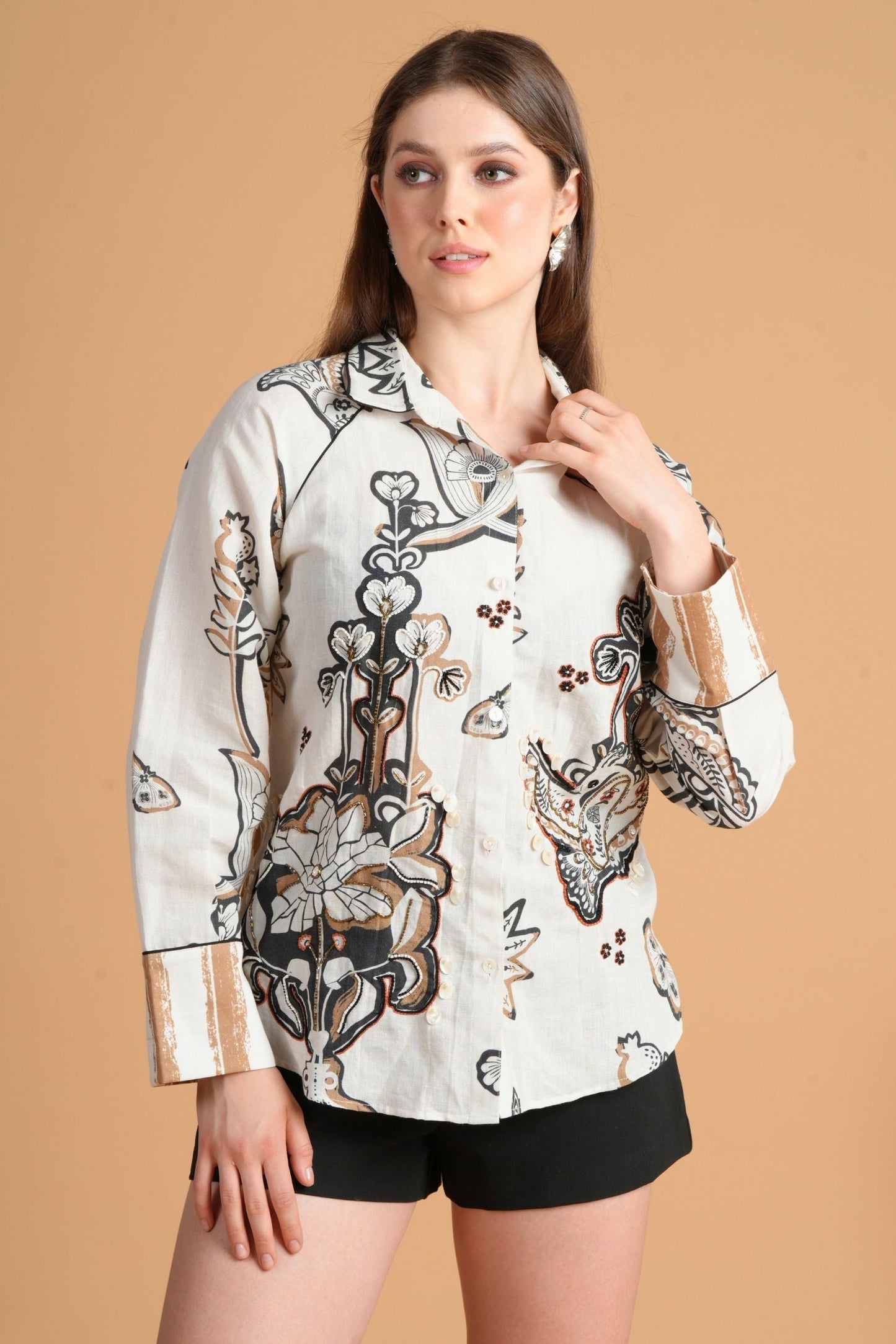 Soraya Printed Ladies Embellished Shirt