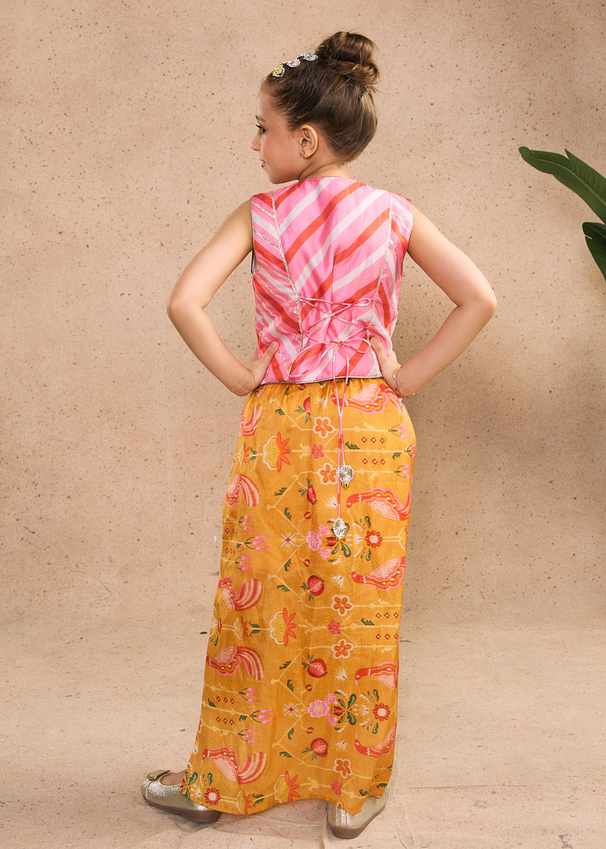 Nella Orange Girls Embellished Vest & Drape Skirt (Set of 2 pcs)