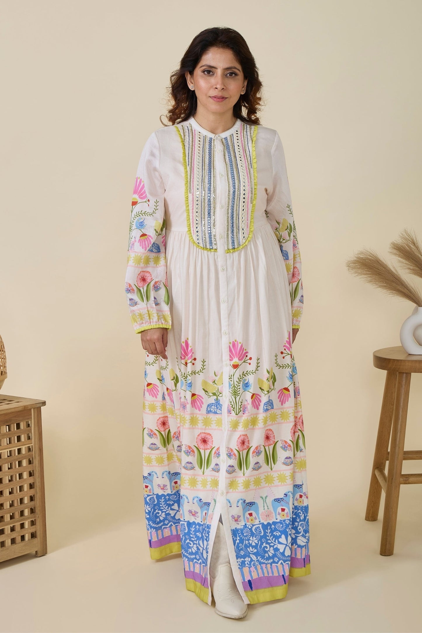 Dala Printed And Embellished Girls Long Dress &  Dala Embellished Ladies Long Dress