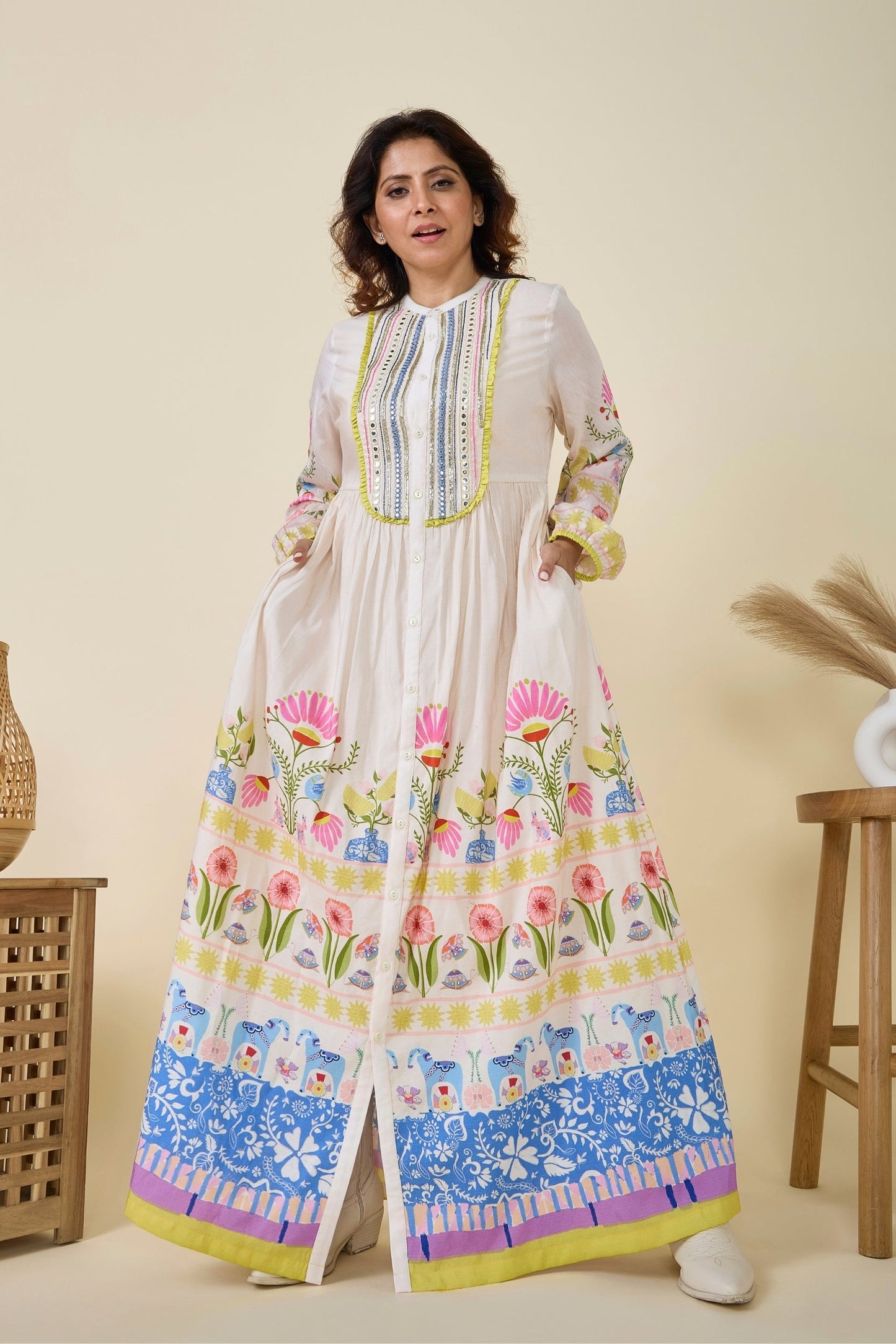 Dala Printed And Embellished Girls Long Dress &  Dala Embellished Ladies Long Dress