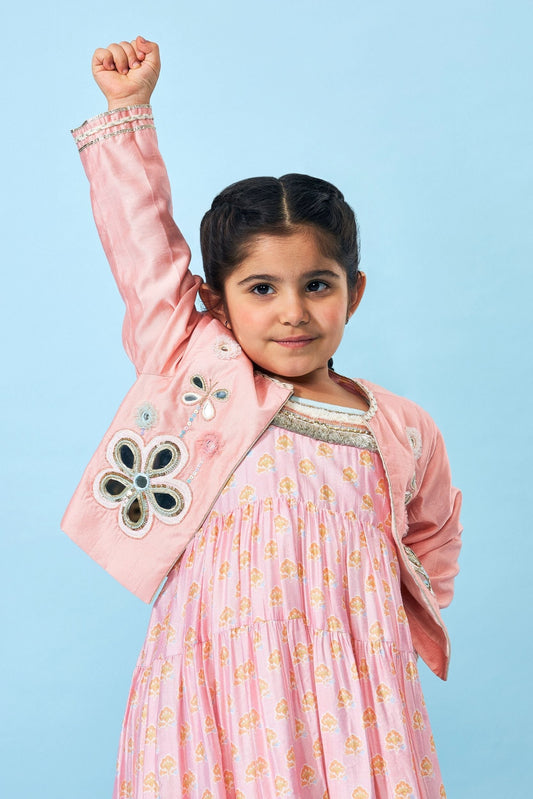 Flora Peach Girls Jacket