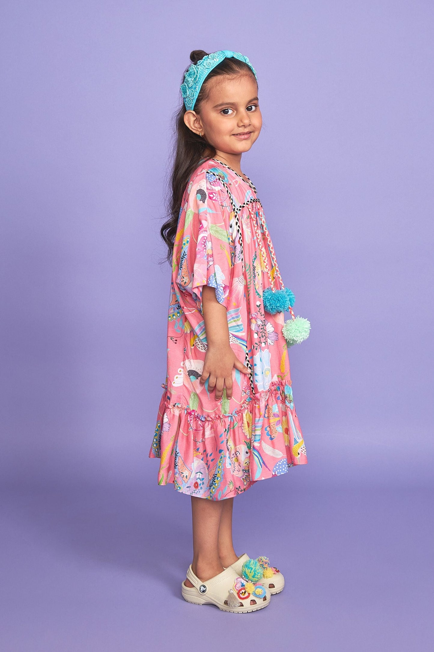 Pompom Pink Kids Cotton Kaftan Dress - Joey & Pooh