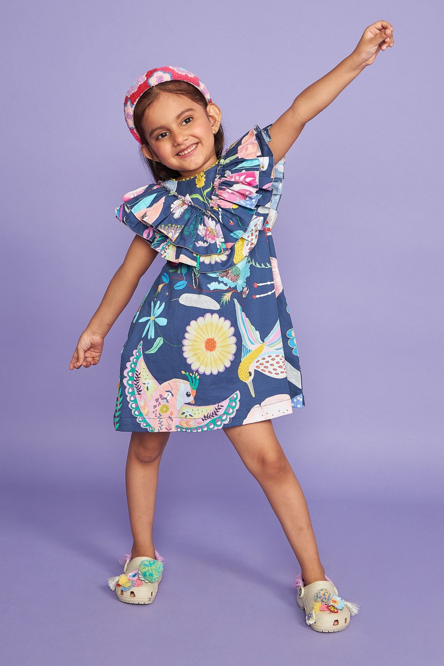 Tweet Blue Kids Cotton Ruffle Dress - Joey & Pooh