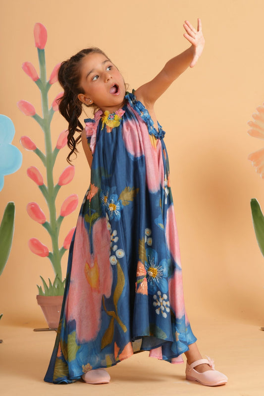 Iris Bloom Girls Embroidered Flared Dress