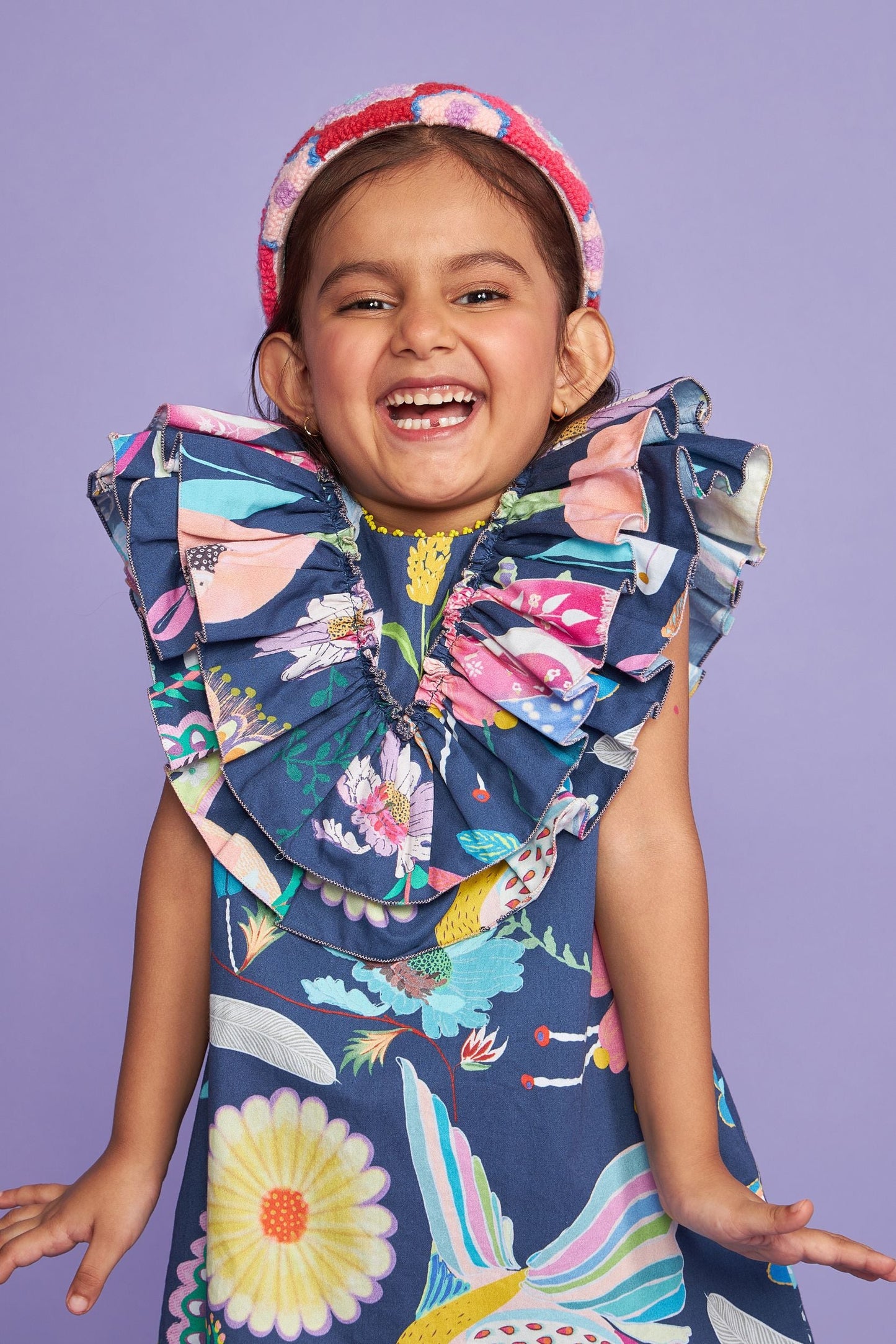 Tweet Blue Kids Cotton Ruffle Dress - Joey & Pooh