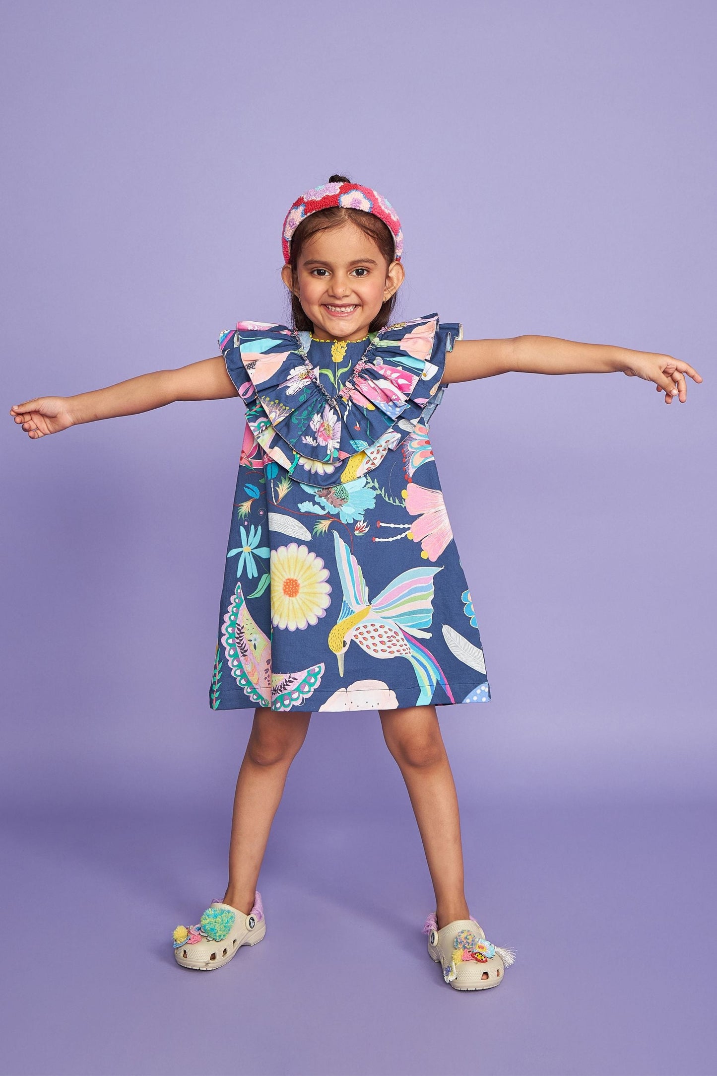 Tweet Blue Kids Cotton Ruffle Dress - Joey & Pooh